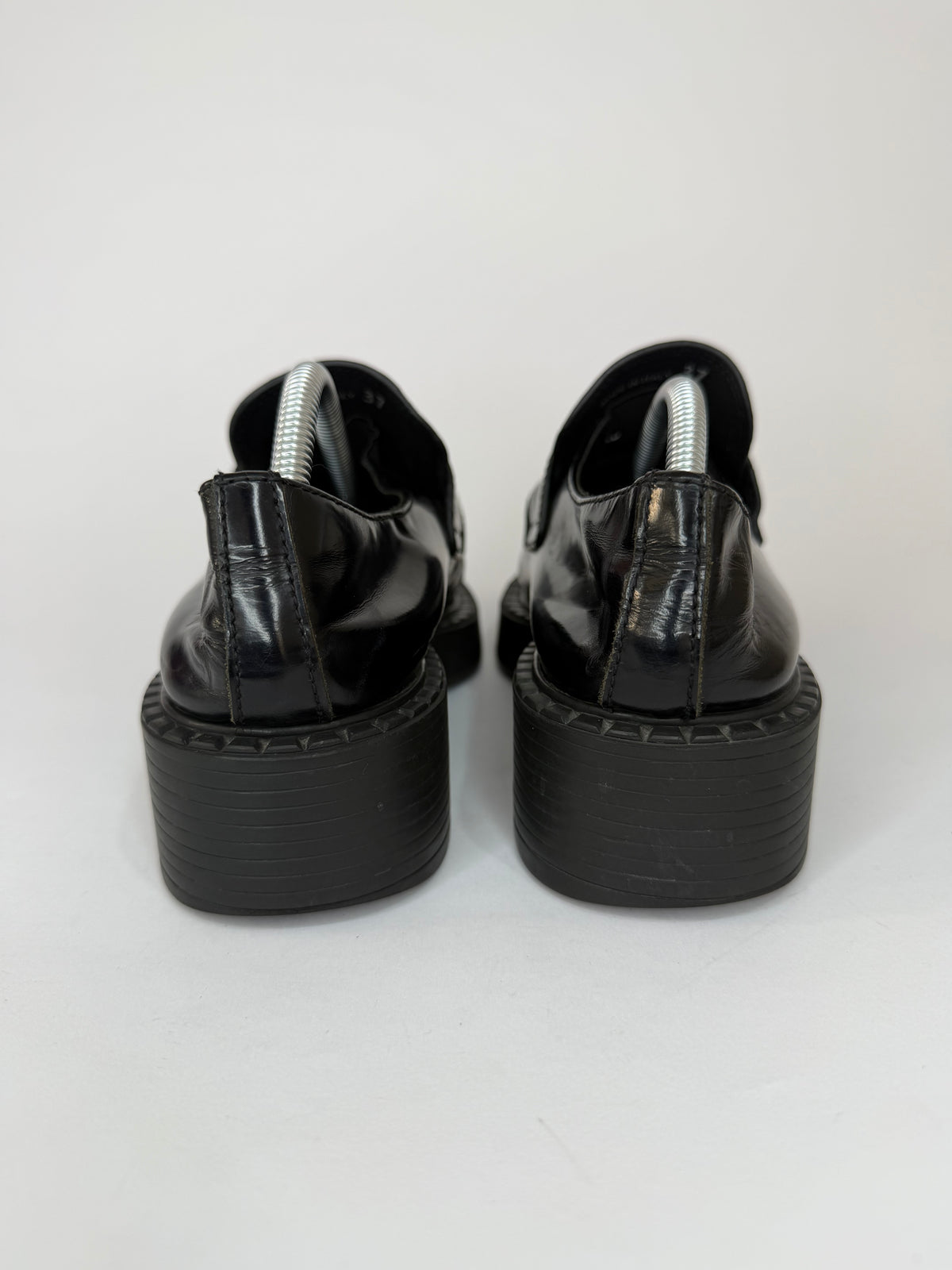 PRADA Vernice Metal Triangle Logo 50mm Loafers Size 37 EU/7 US/ 4 UK