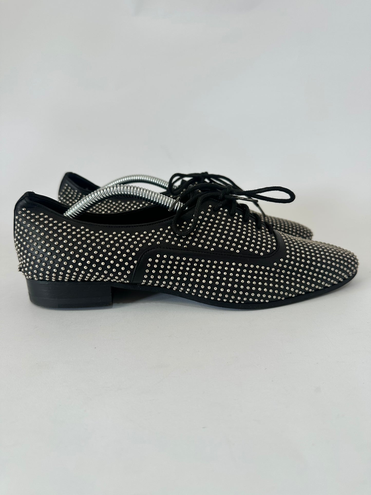 Saint Laurent Black Leather Lulu Richelieu Metal Eyelet Lace Up Oxfords Size 37.5 EU