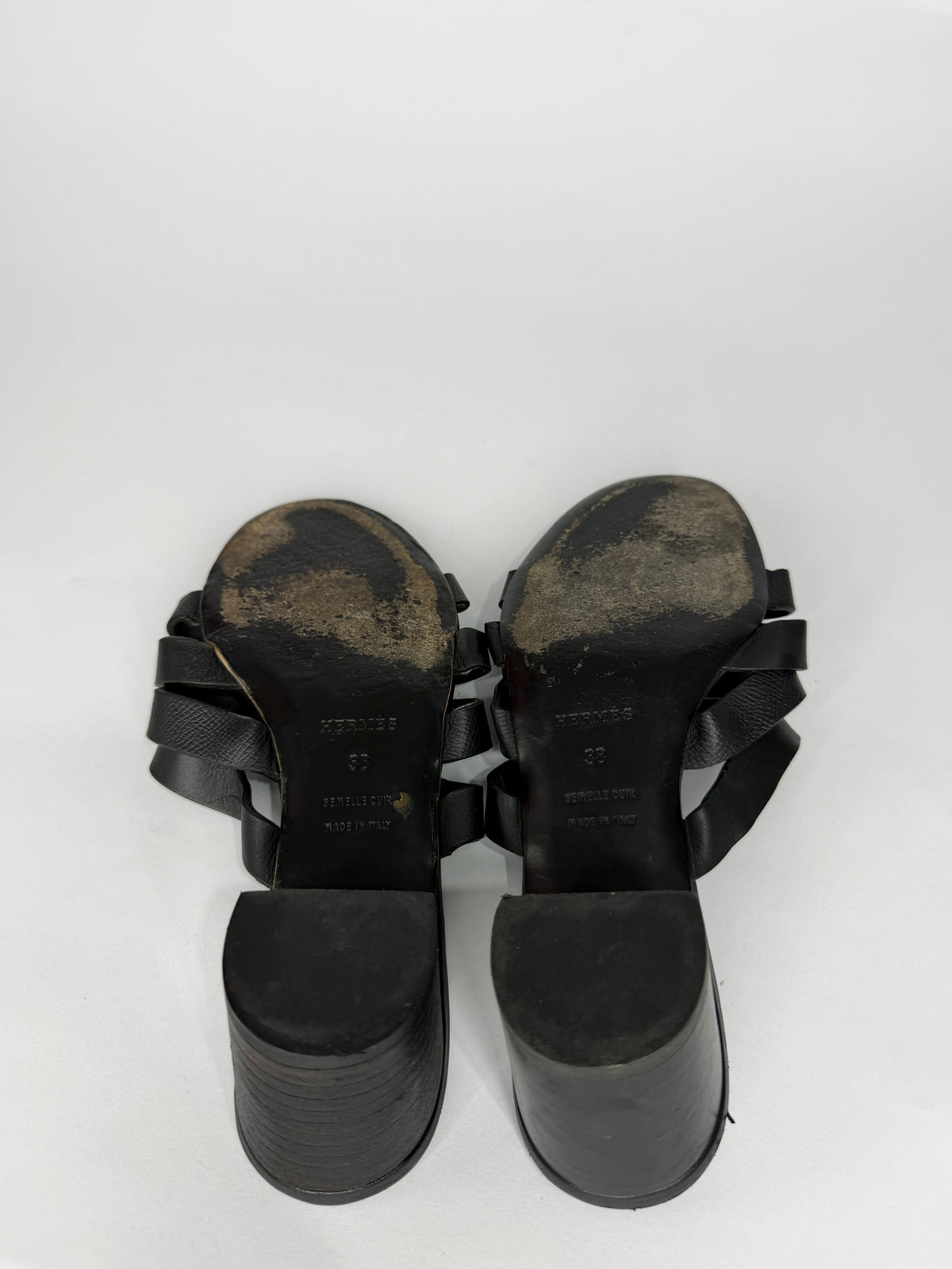 HERMÈS Black Leather Amica Sandals Size 38 EU/ 8 US / 5 UK
