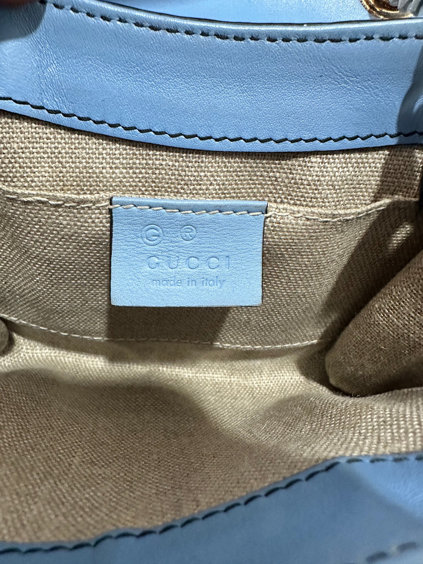 GUCCI Blue Micro Guccissima Leather Emily Small Shoulder Bag
