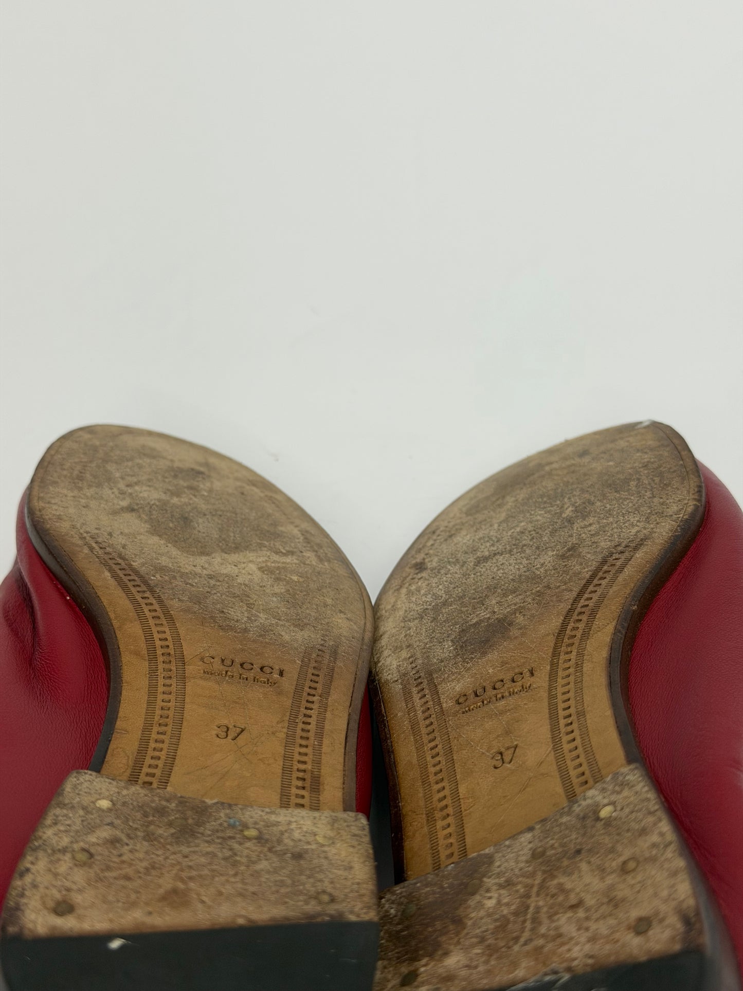 Gucci Red Leather Foldable Horsebit Loafers Size 37/ 7 US/ 4 UK