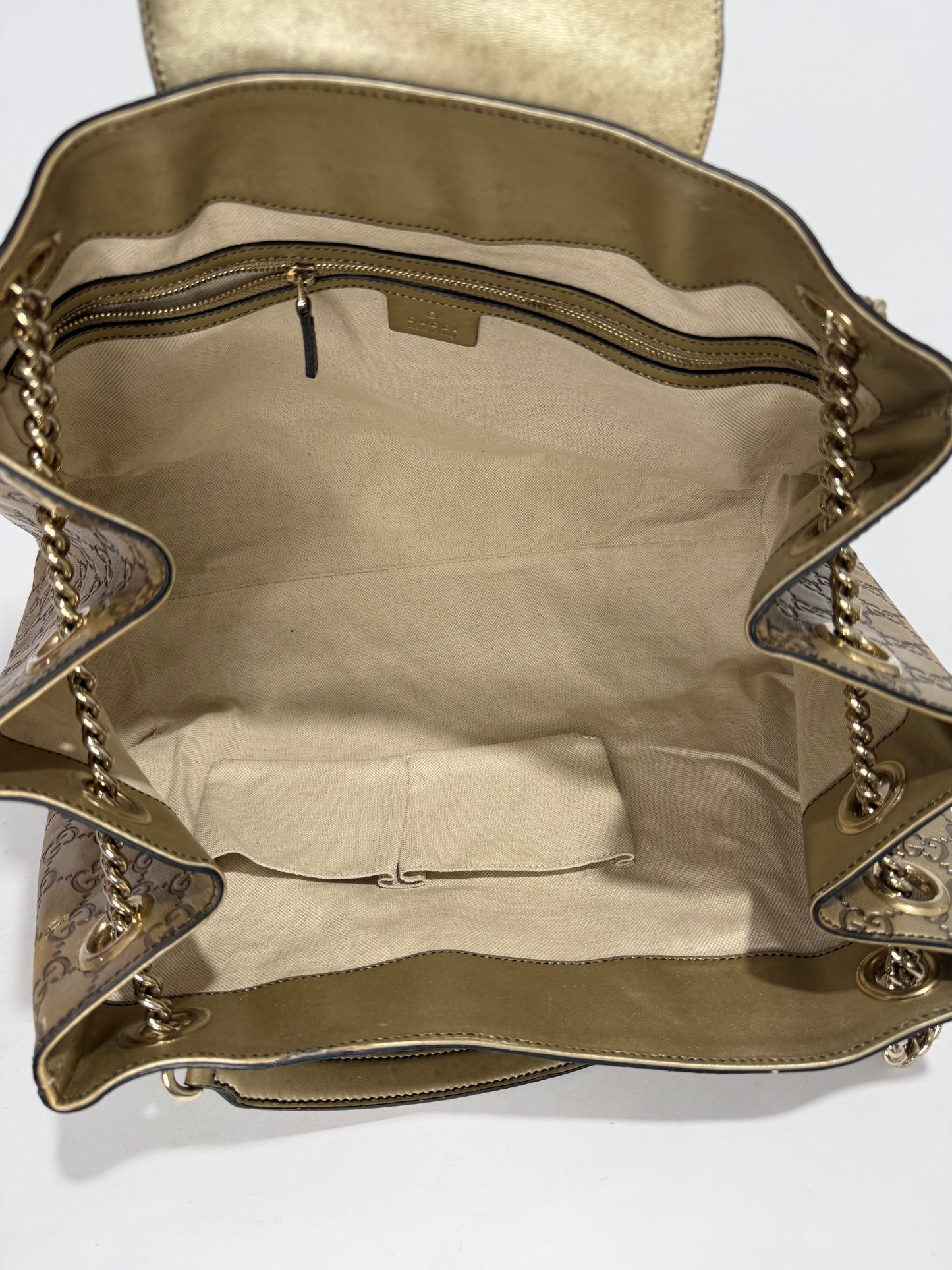 Gucci Beige Metallic Guccissima eather Large Emily Chain Shoulder Bag