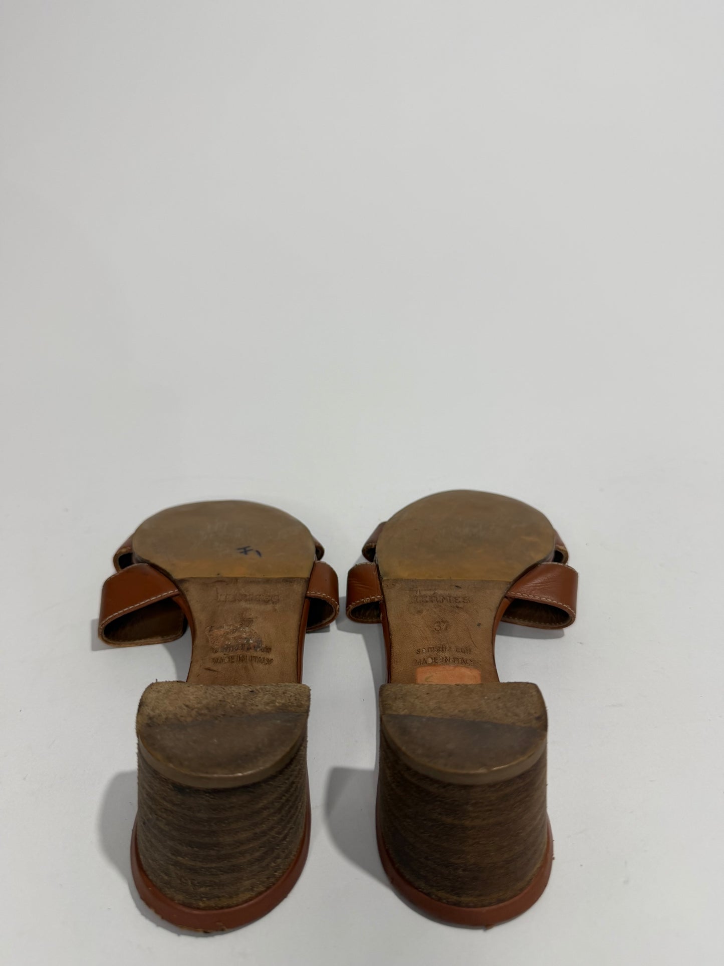 Hermes Brown Leather Oasis Slide Sandals Size 37 EU/ 7 US/ 4 UK