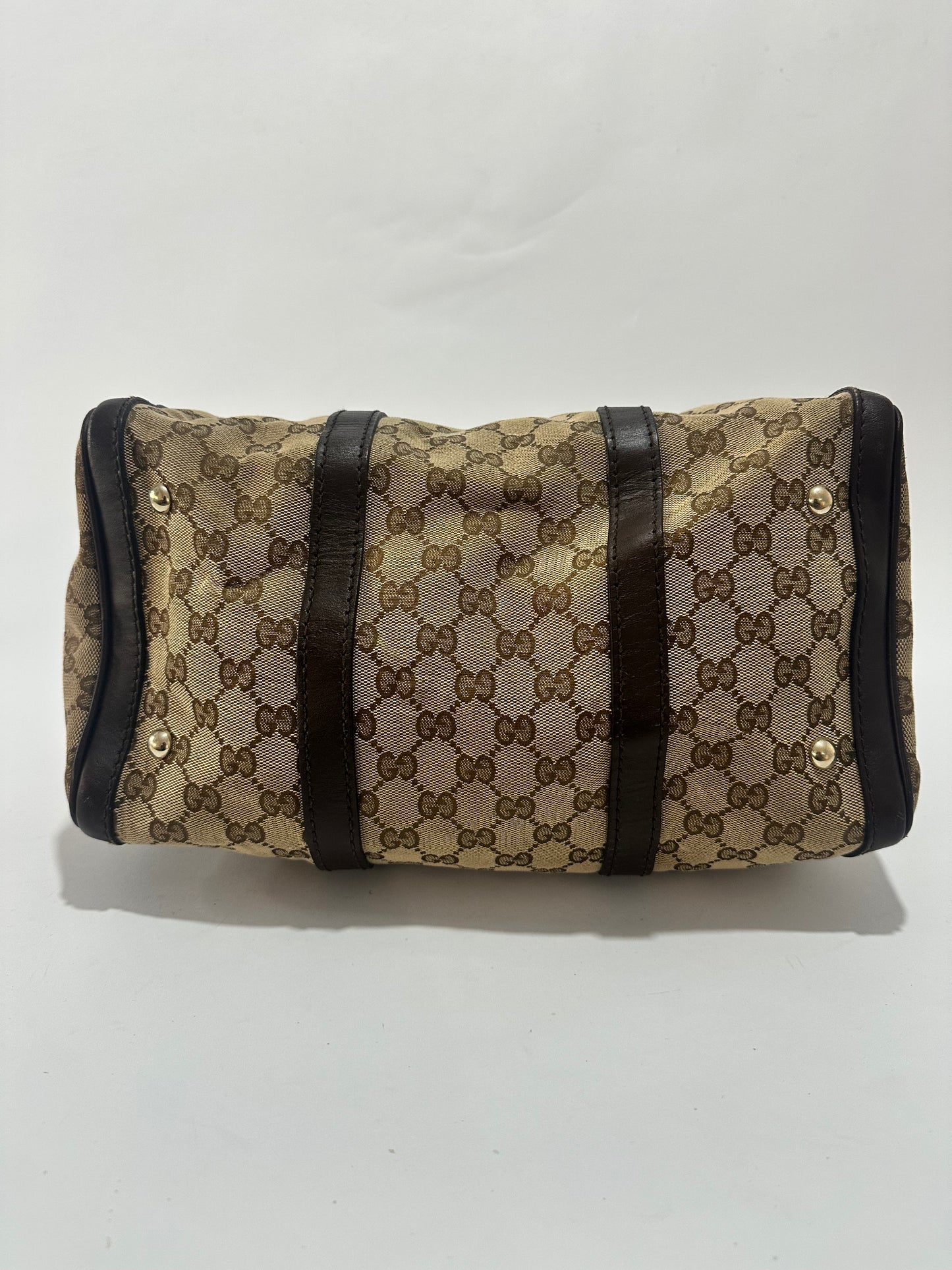 Gucci Beige/Brown Canvas Web Original GG Boston Bag