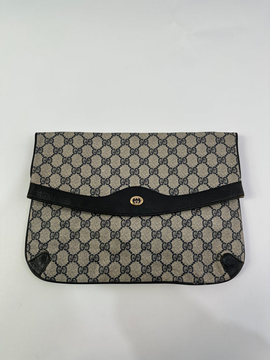 GUCCI GG Canvas Clutch Bag PVC Leather Navy