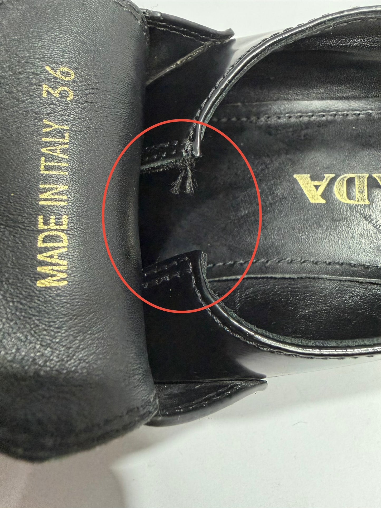 PRADA Vernice Metal Triangle Logo 50mm Loafers Size 36 EU/6 US/ 3UK