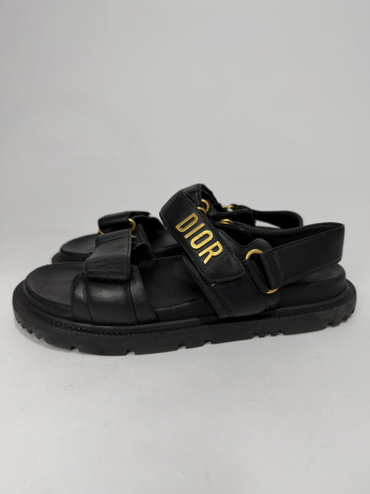 Dior Black Leather Dior Act Flat Sandals Size 38 EU/ 8 US
