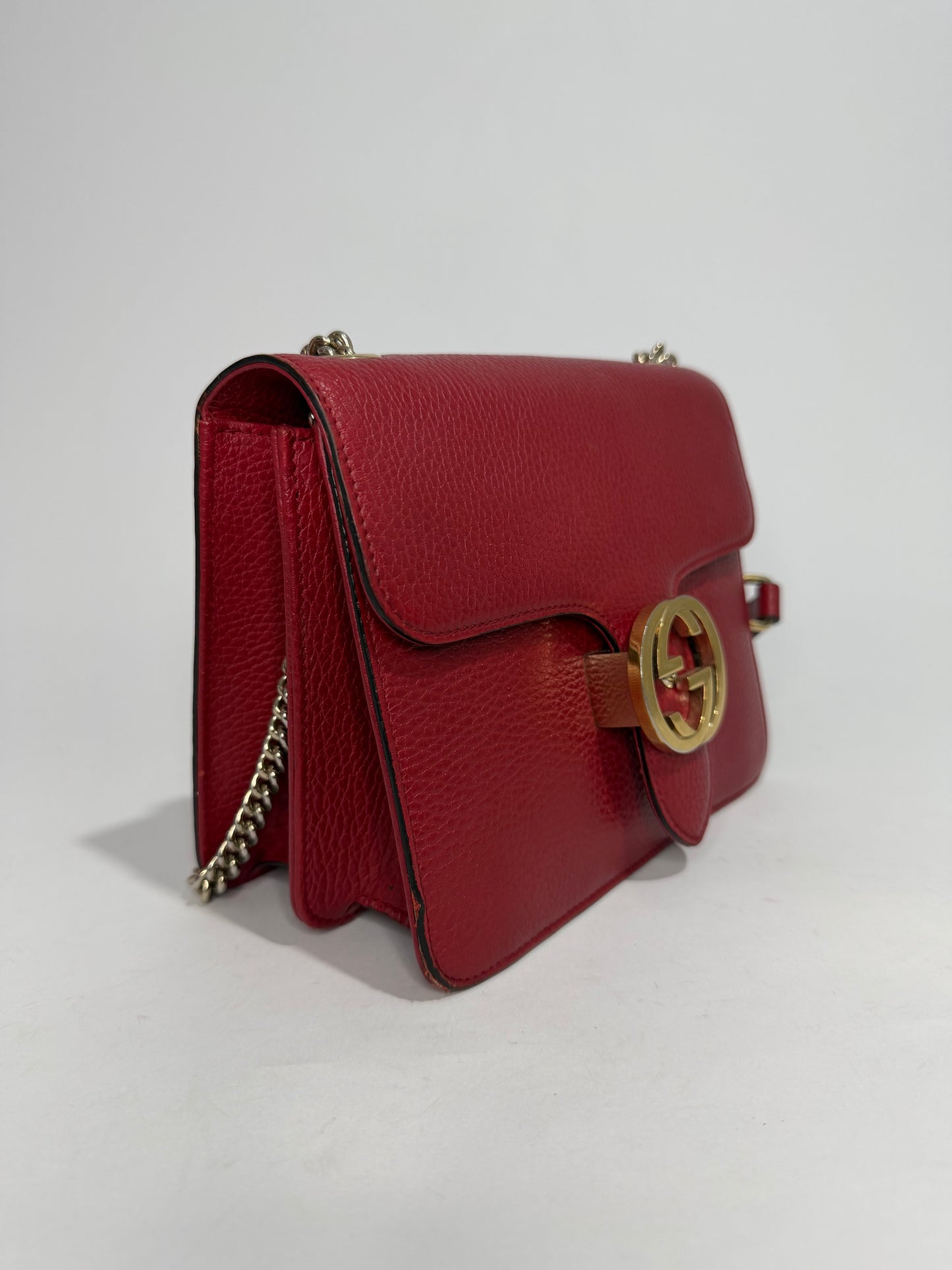 Gucci Red Leather Interlocking G Chain Shoulder Bag