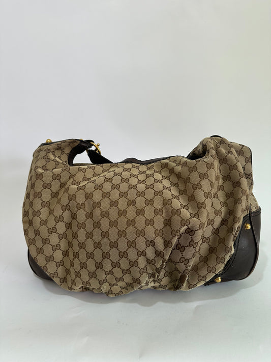 GUCCI Monogram Large Jockey Hobo Dark Brown