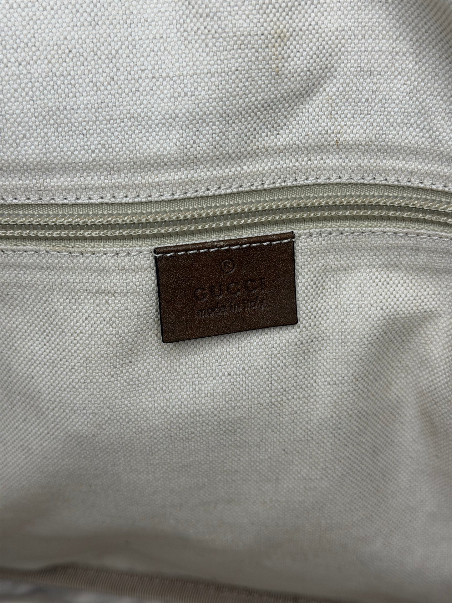 Gucci Beige/Tan Diamante Canvas and Leather Zip Pocket Briefcase