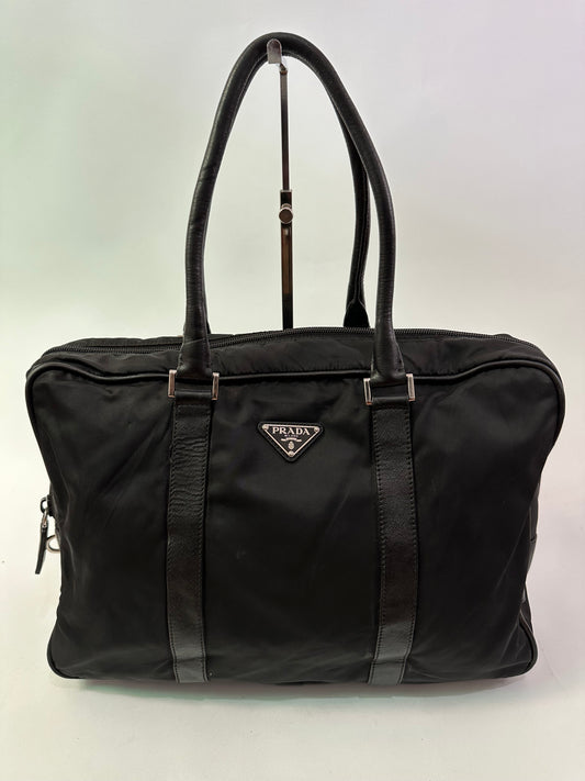 Prada Black Nylon and Saffiano Leather Briefcase