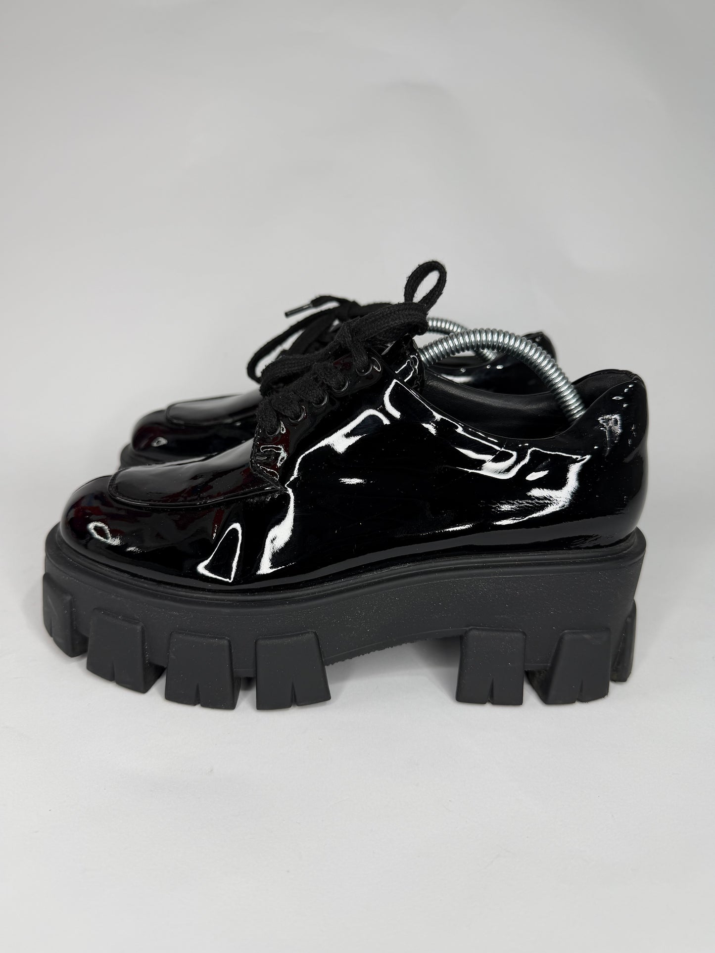 Prada Black Patent Leather Monolith Platform Derby Sneakers Size 36 EU/ 6 US / 3 UK