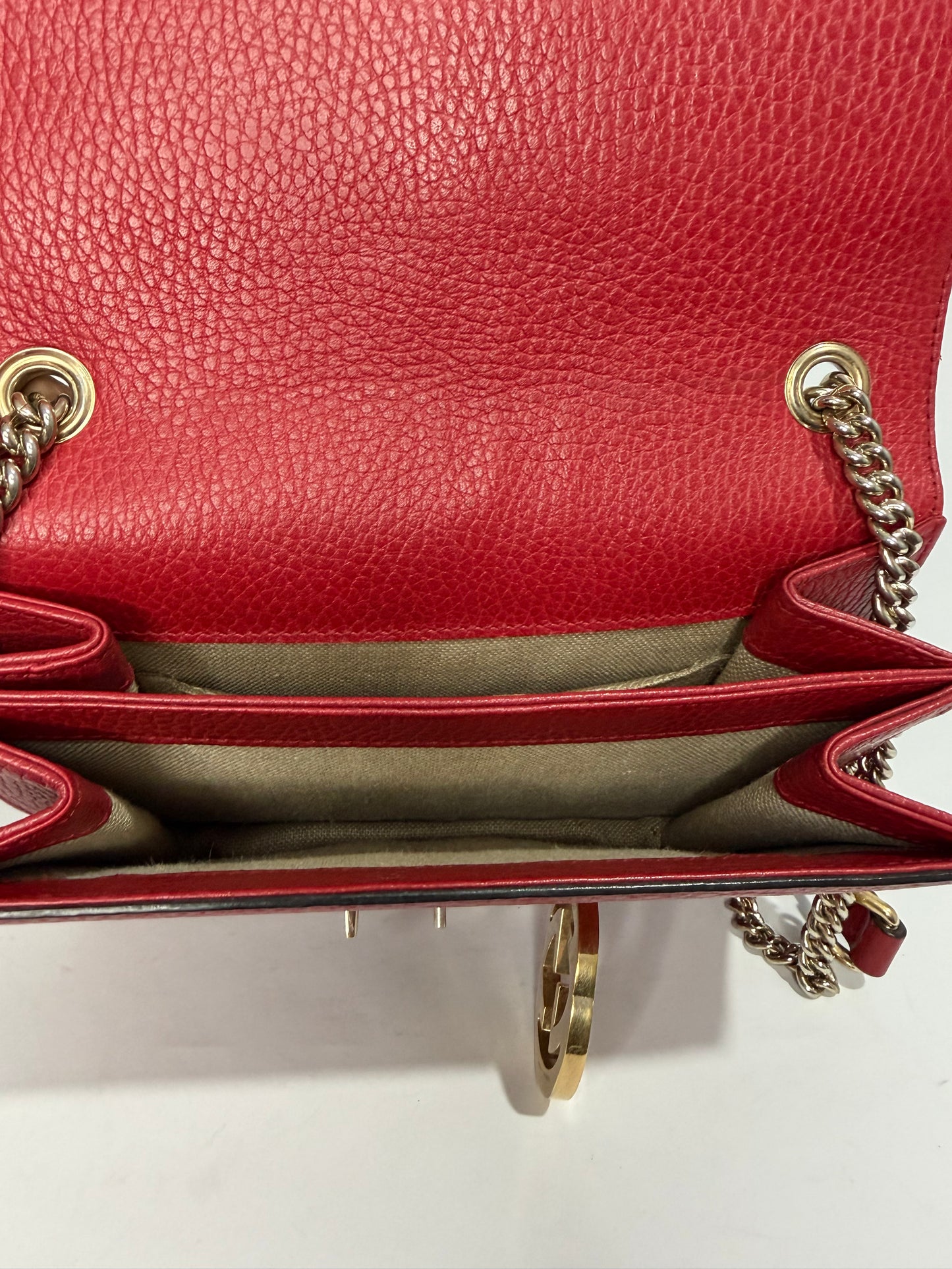 Gucci Red Leather Interlocking G Chain Shoulder Bag