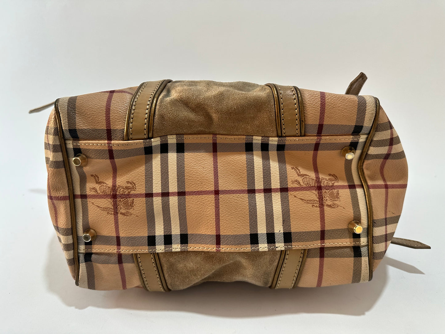 Burberry Beige Haymarket Coated Canvas and Suede Canterbury Tote