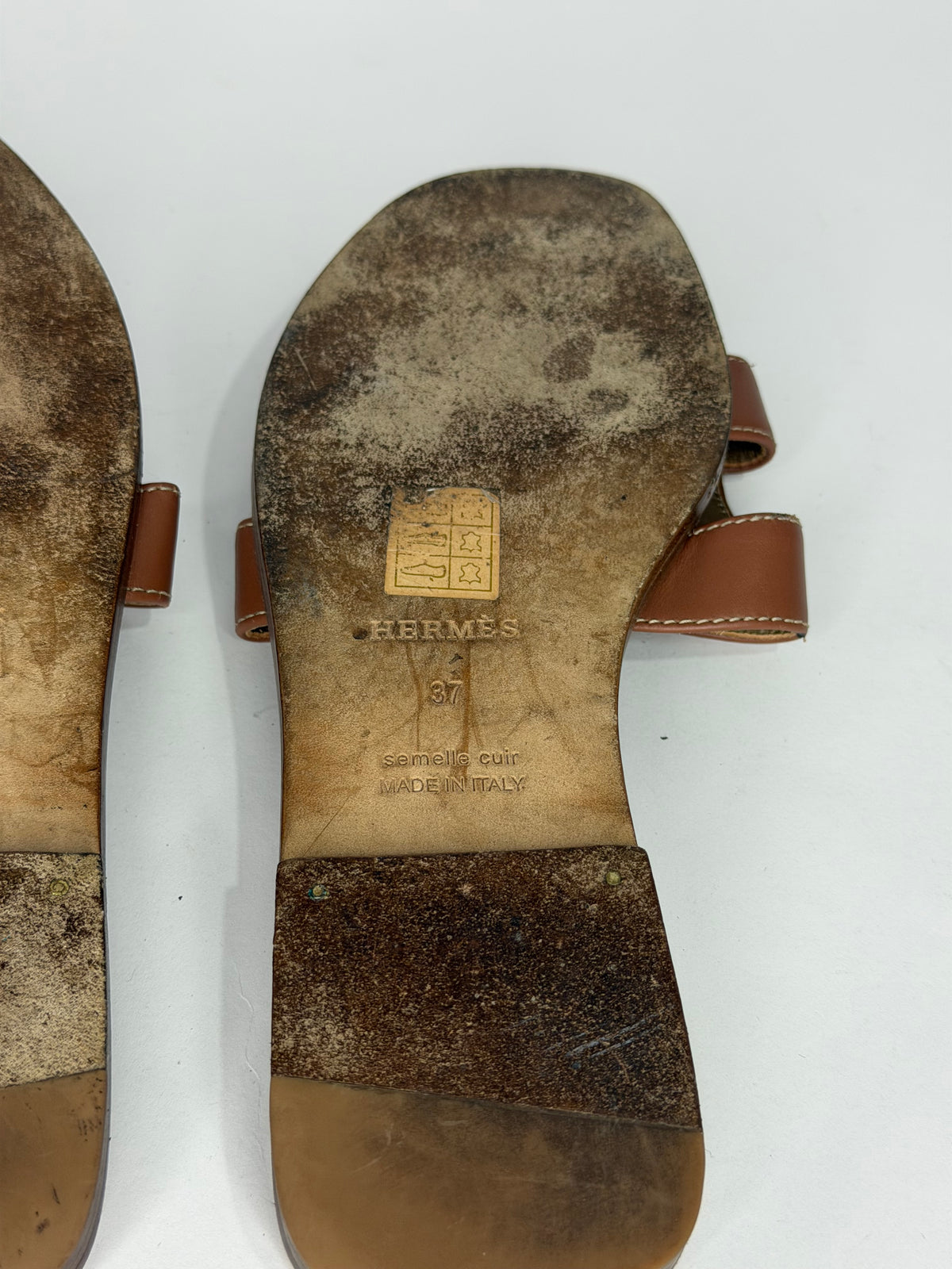HERMES Brown Box Calfskin Oran Sandals 37 EU/ 7 US / 4 UK