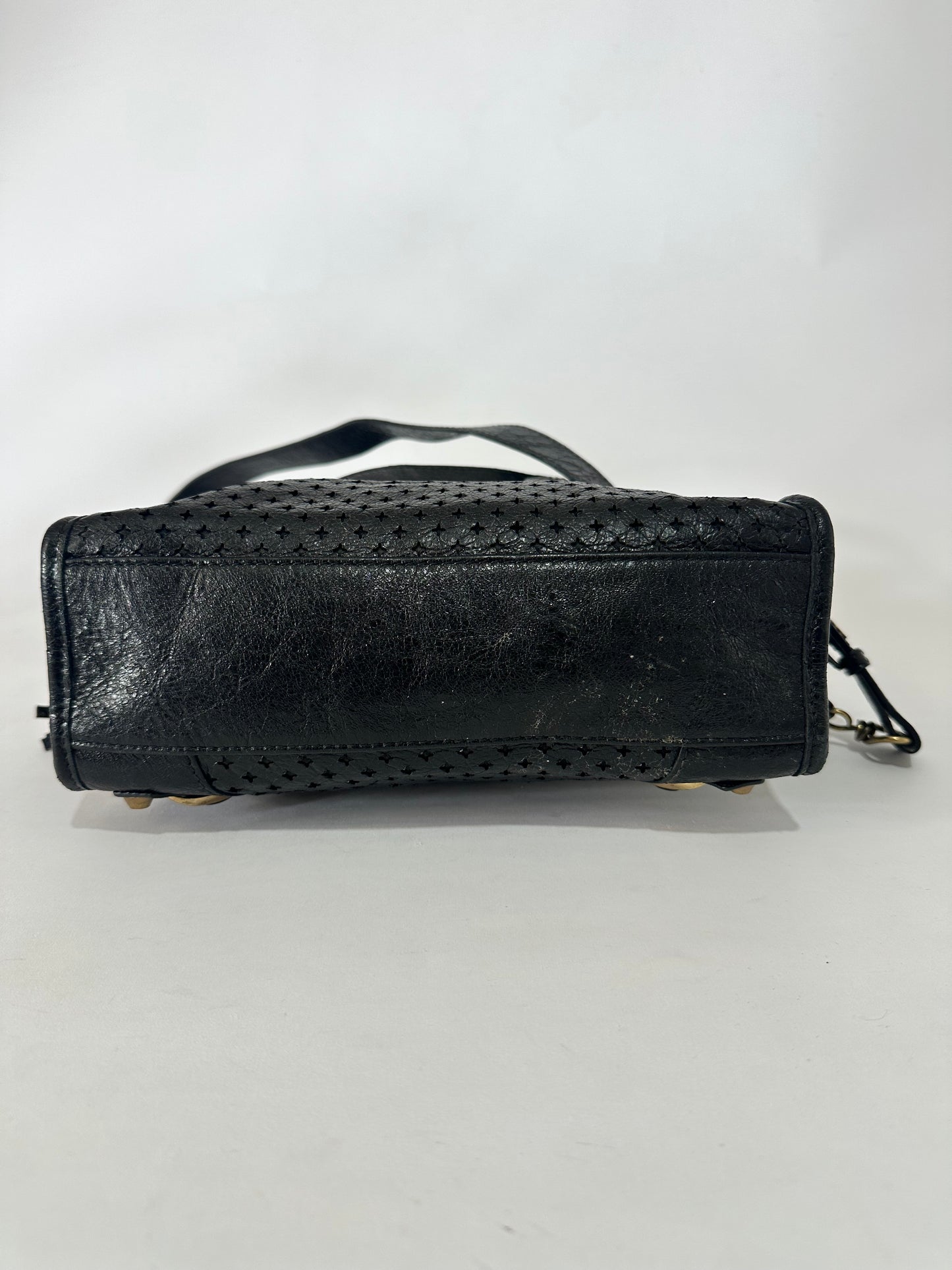 Balenciaga Black Perforated Leather Mini RH Classic City Tote