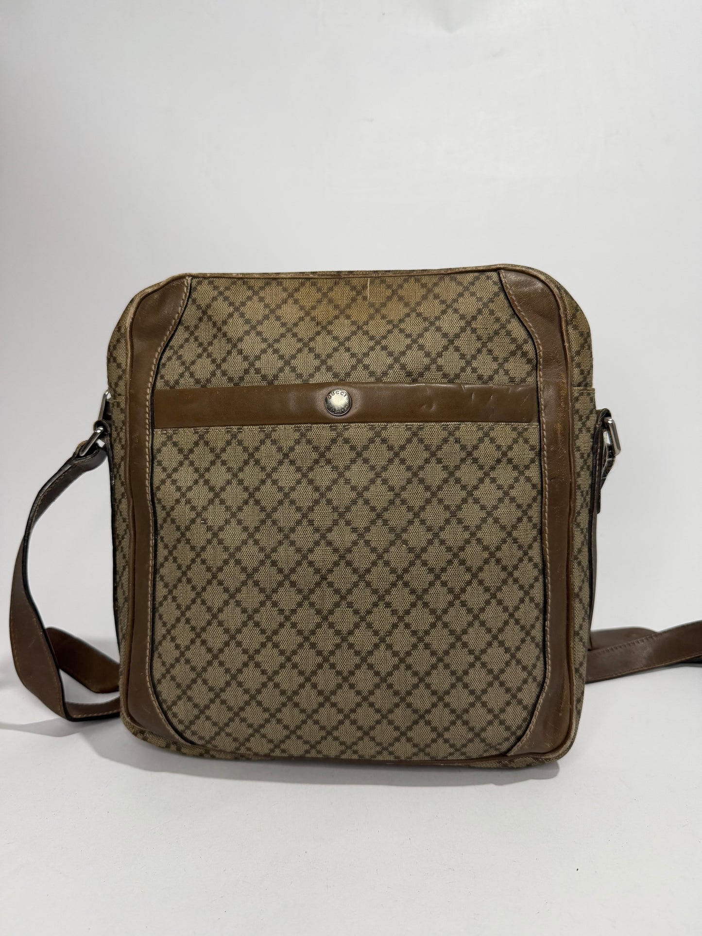 Vintage Gucci Diamante Canvas & Brown Leather Crossbody Messenger Bag