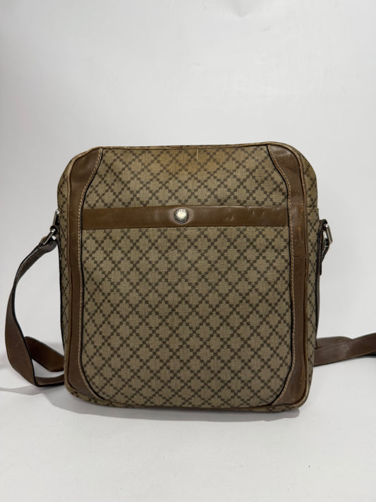 Vintage Gucci Diamante Canvas & Brown Leather Crossbody Messenger Bag