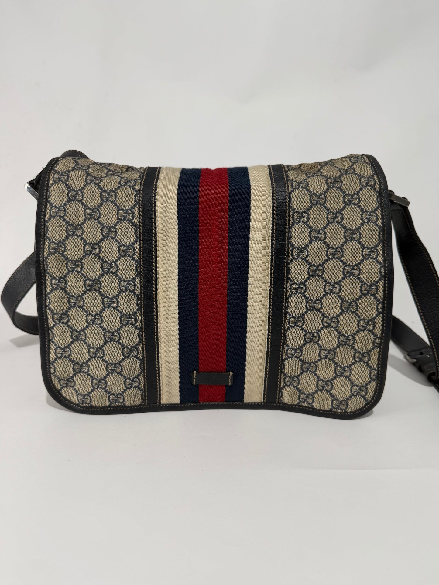 GUCCI
Blue GG Coated Canvas Vintage Web Messenger Bag