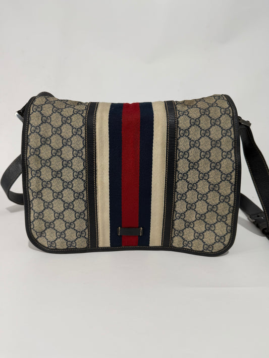 GUCCI
Blue GG Coated Canvas Vintage Web Messenger Bag