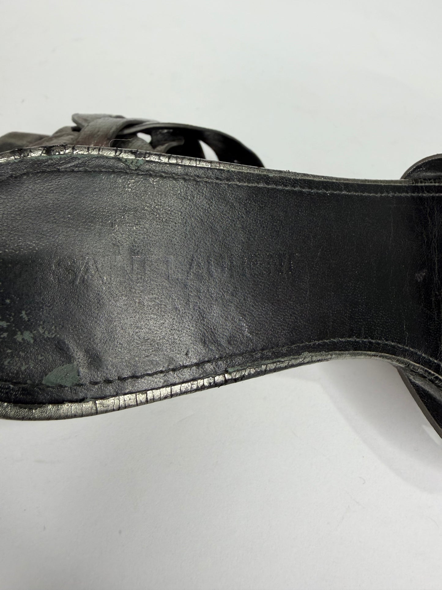 Saint Laurent Paris Silver Leather Tribute Flat Sandals Size 38.5 EU/ 8.5 US / 5.5 UK
