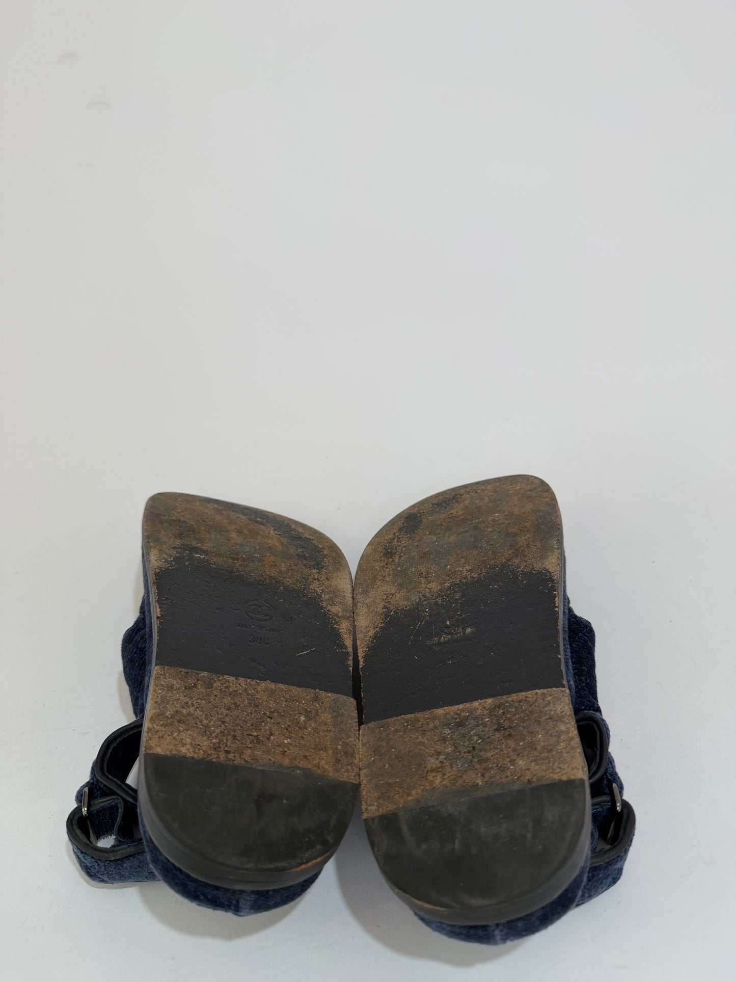 CHANEL
Velvet Quilted Velcro Dad Sandals 38 EU/ 8 US Blue