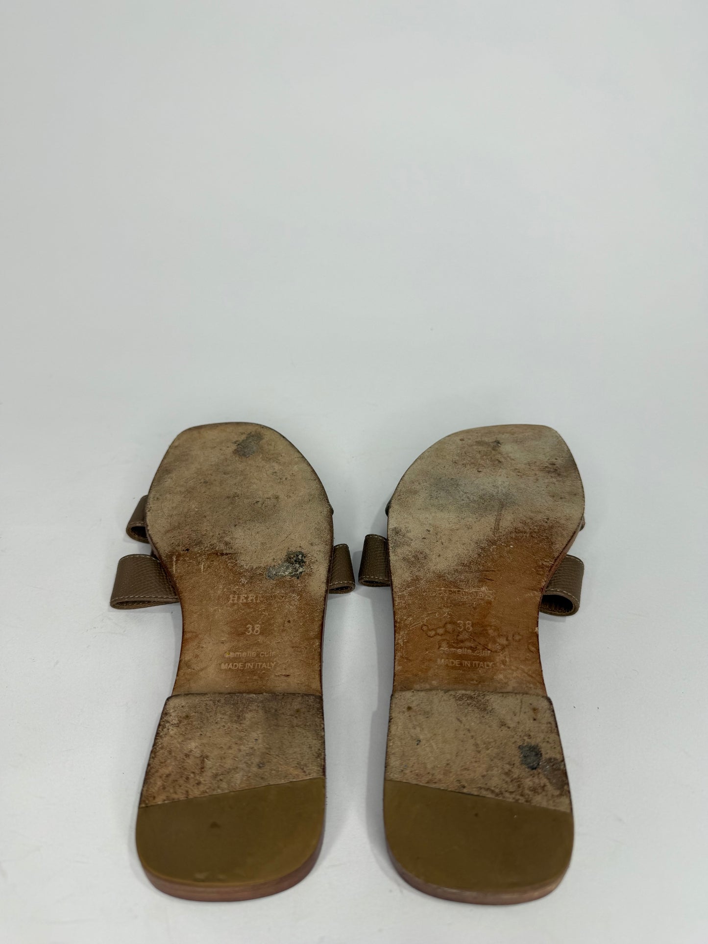 HERMES Grey Epsom Oran Sandals Size 38 EU/8 US / 5 UK