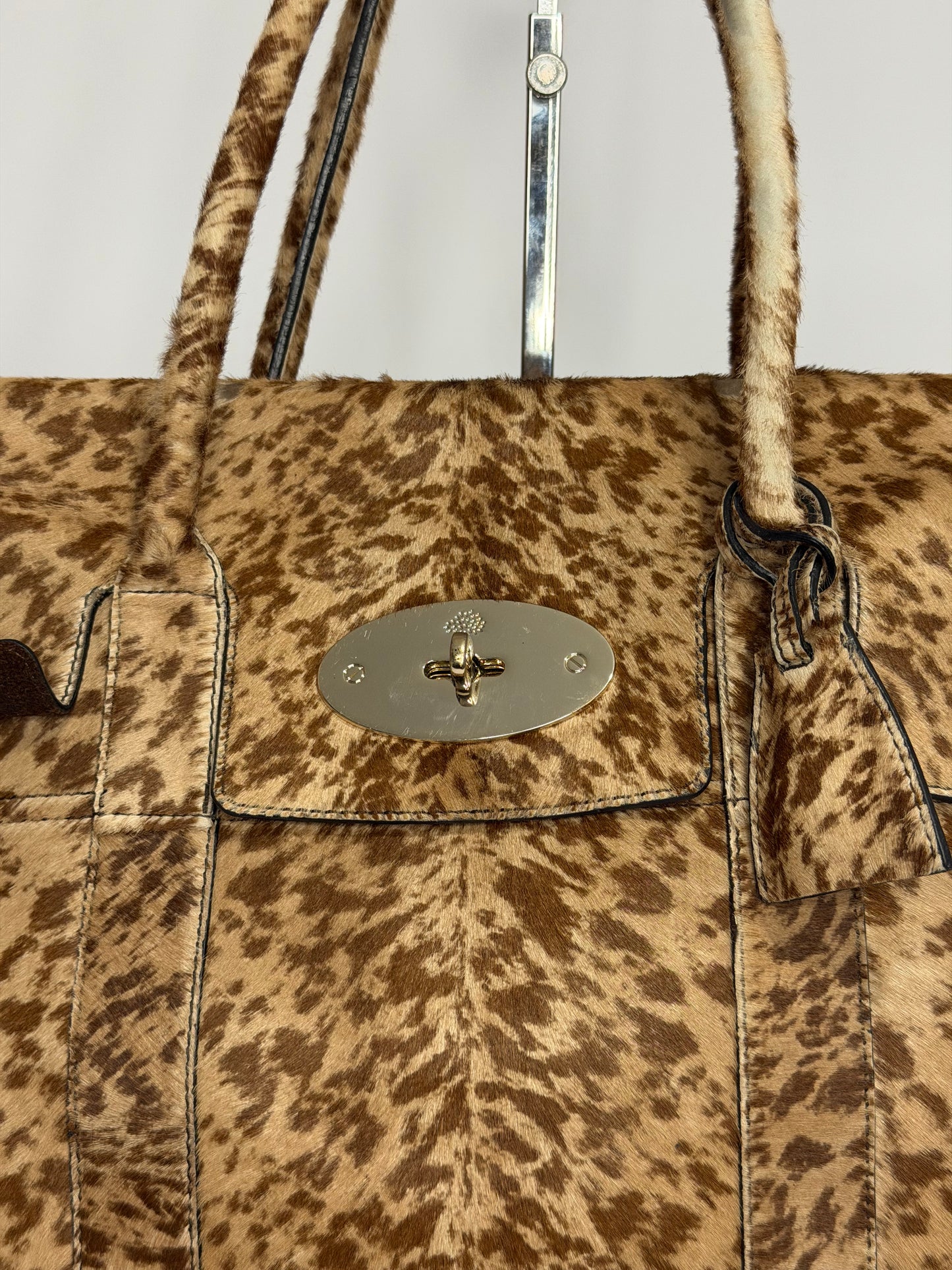 Mulberry Bayswater Pony Hair Leopard Print Tote Bag Brown Calf Hair Leather