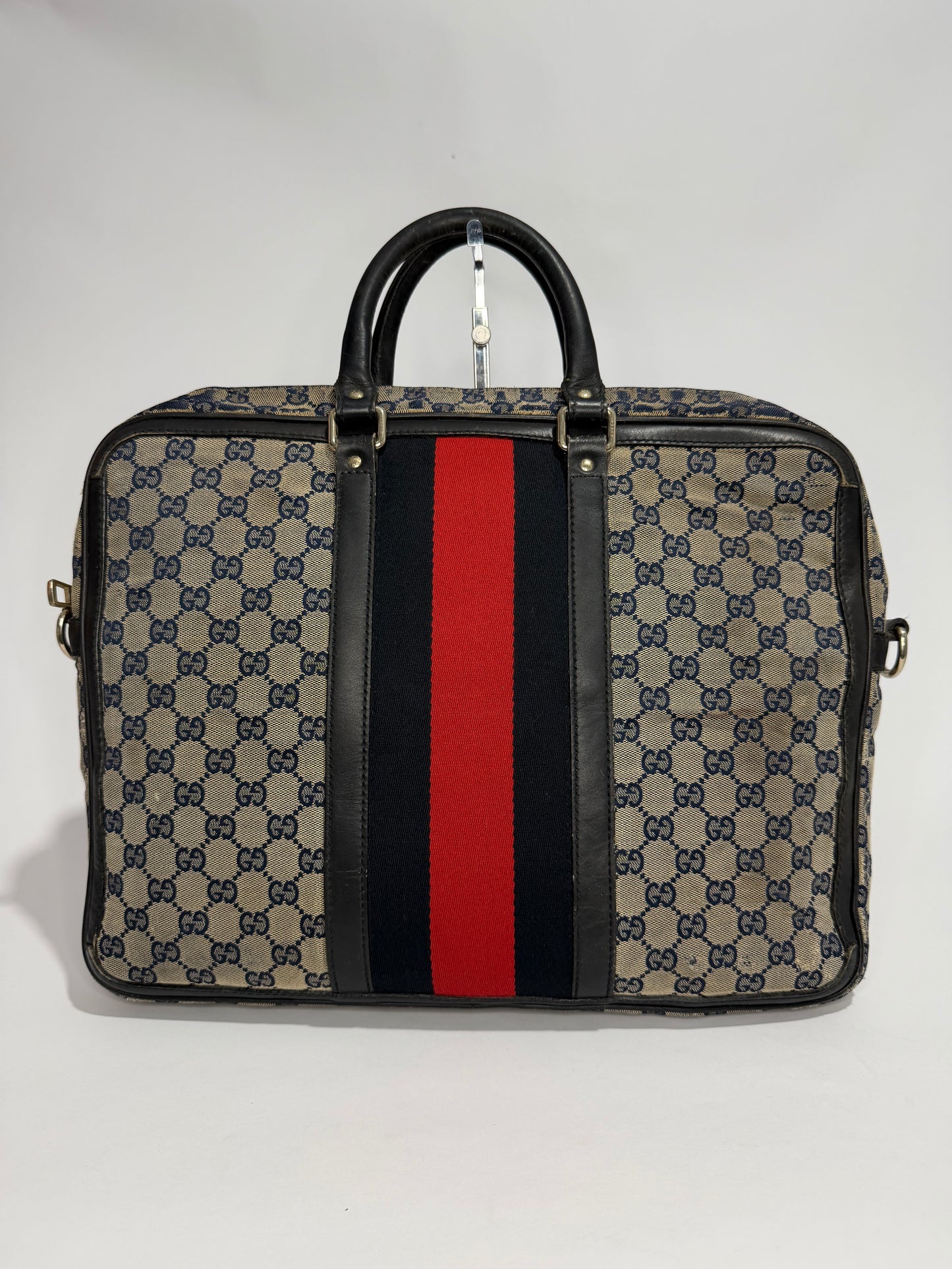 Gucci Beige/Navy GG Monogram Web Canvas and Leather Briefcase