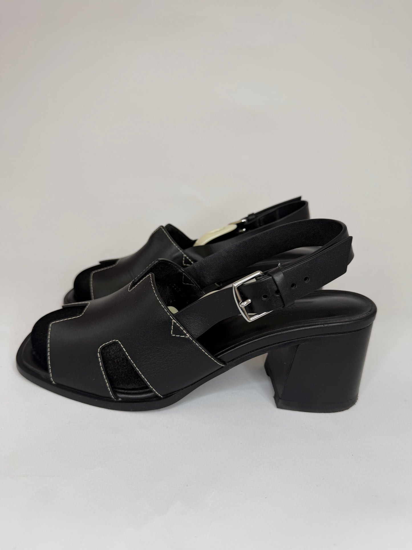 Hermes Black Leather Eris Slingback Sandals Size 38 EU/ 8 US / 5 UK