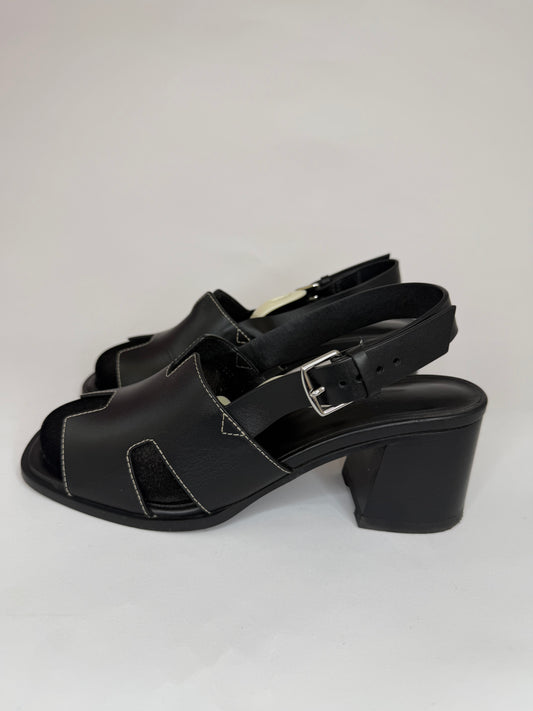 Hermes Black Leather Eris Slingback Sandals Size 38 EU/ 8 US / 5 UK