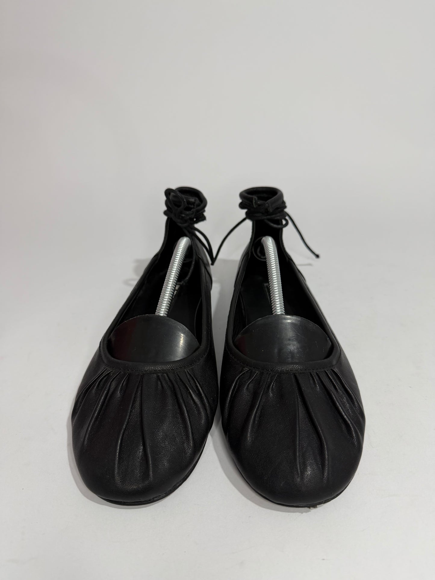 Ann Demeulemeester Black Leather Lace-Up Ballet Flats Ankle Wrap Size EU 37/ 7 US