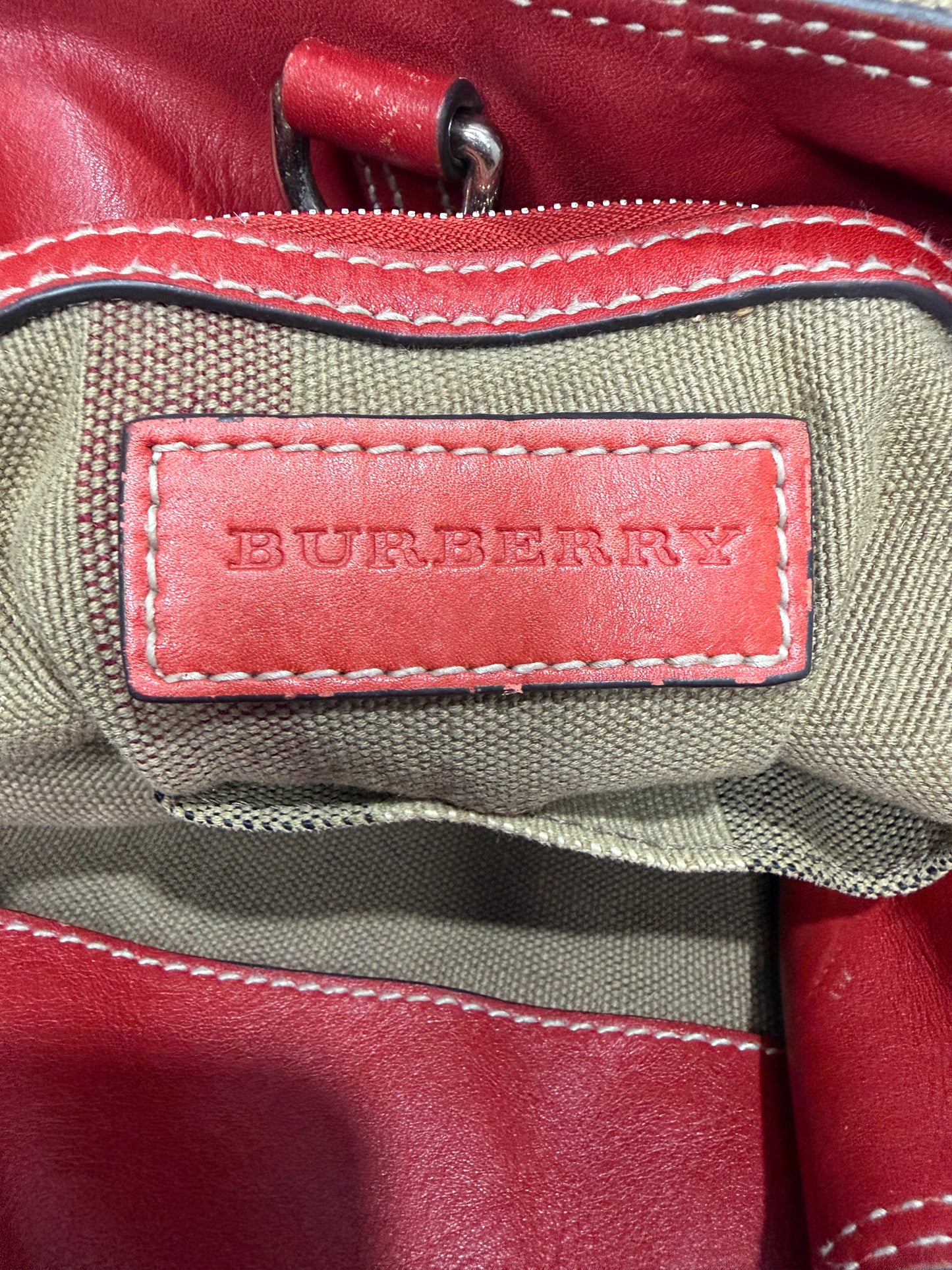 BURBERRY Canvas Mega Check Medium Ashby Hobo Saddle