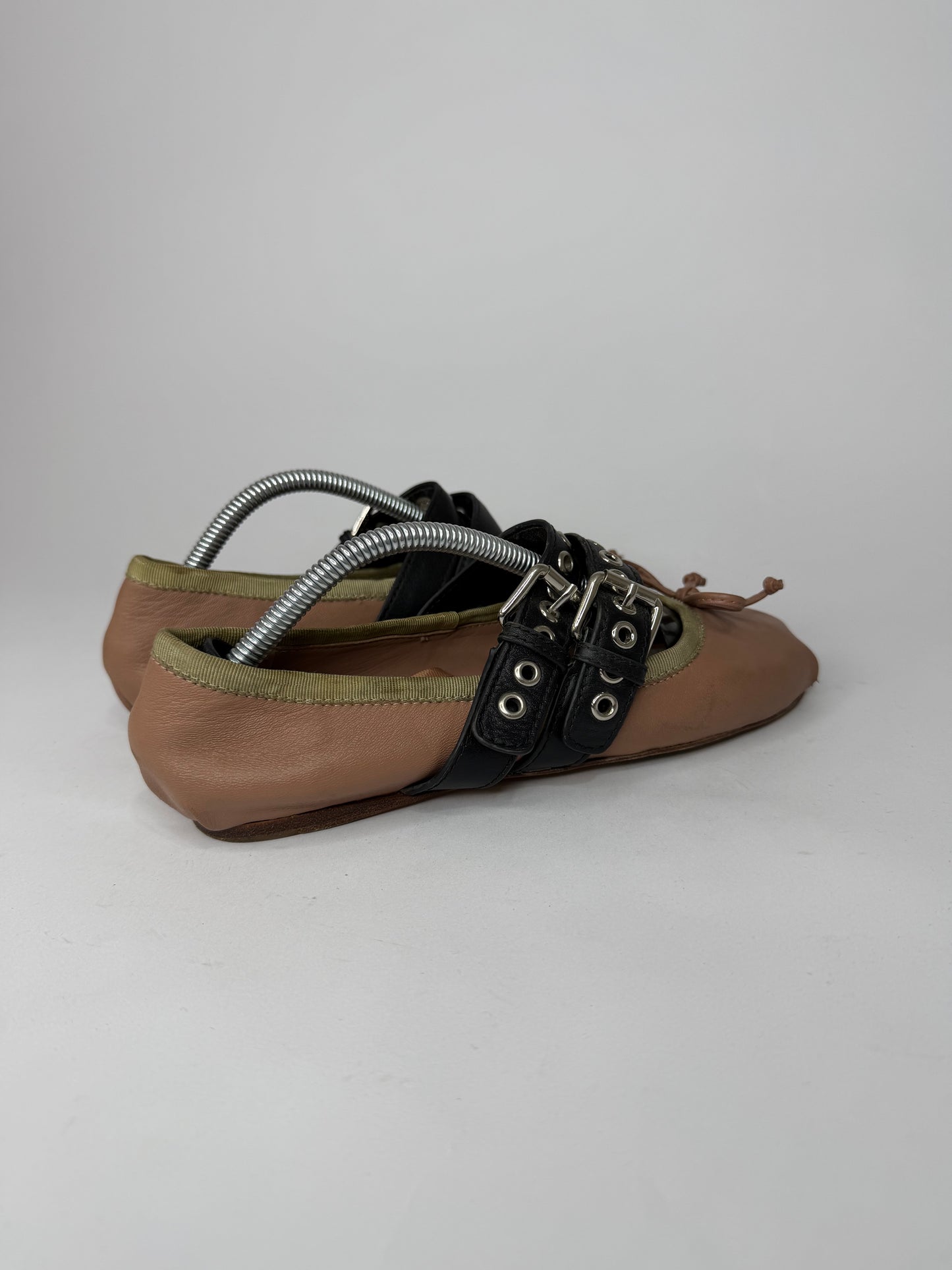 Miu Miu Brown Leather Buckle Detail Bow Ballet Flats Size 35 EU/ 5 US