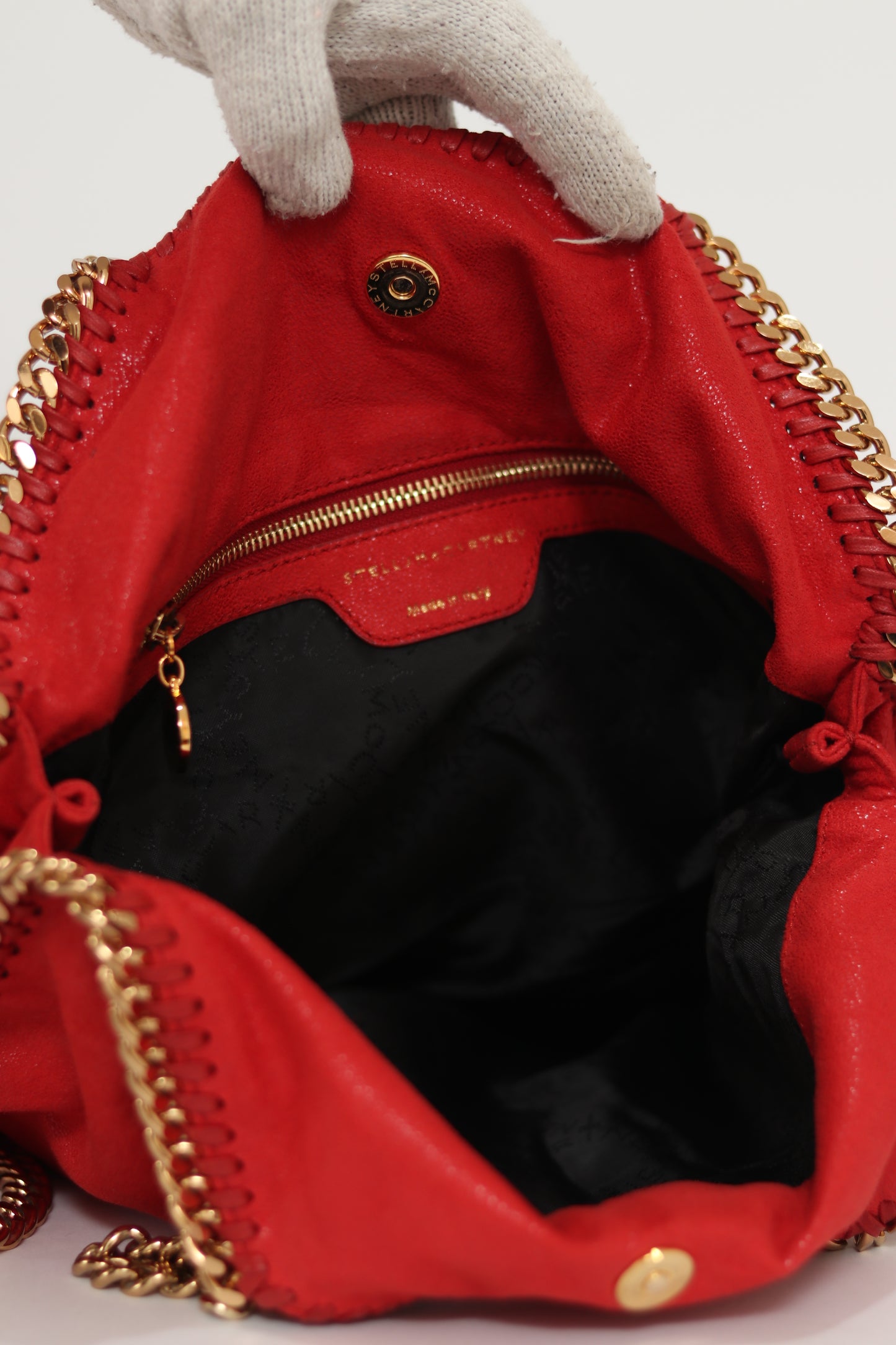 STELLA MCCARTNEY
Red Shaggy Deer Faux-Leather Falabella Fold Over Tote Bag
