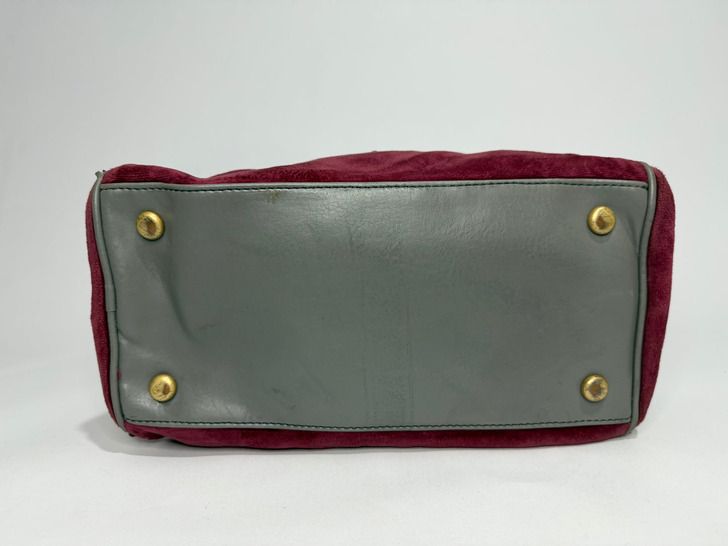 Juicy Couture Burgundy Velour Bowler Satchel Bag with Grey Leather Trim