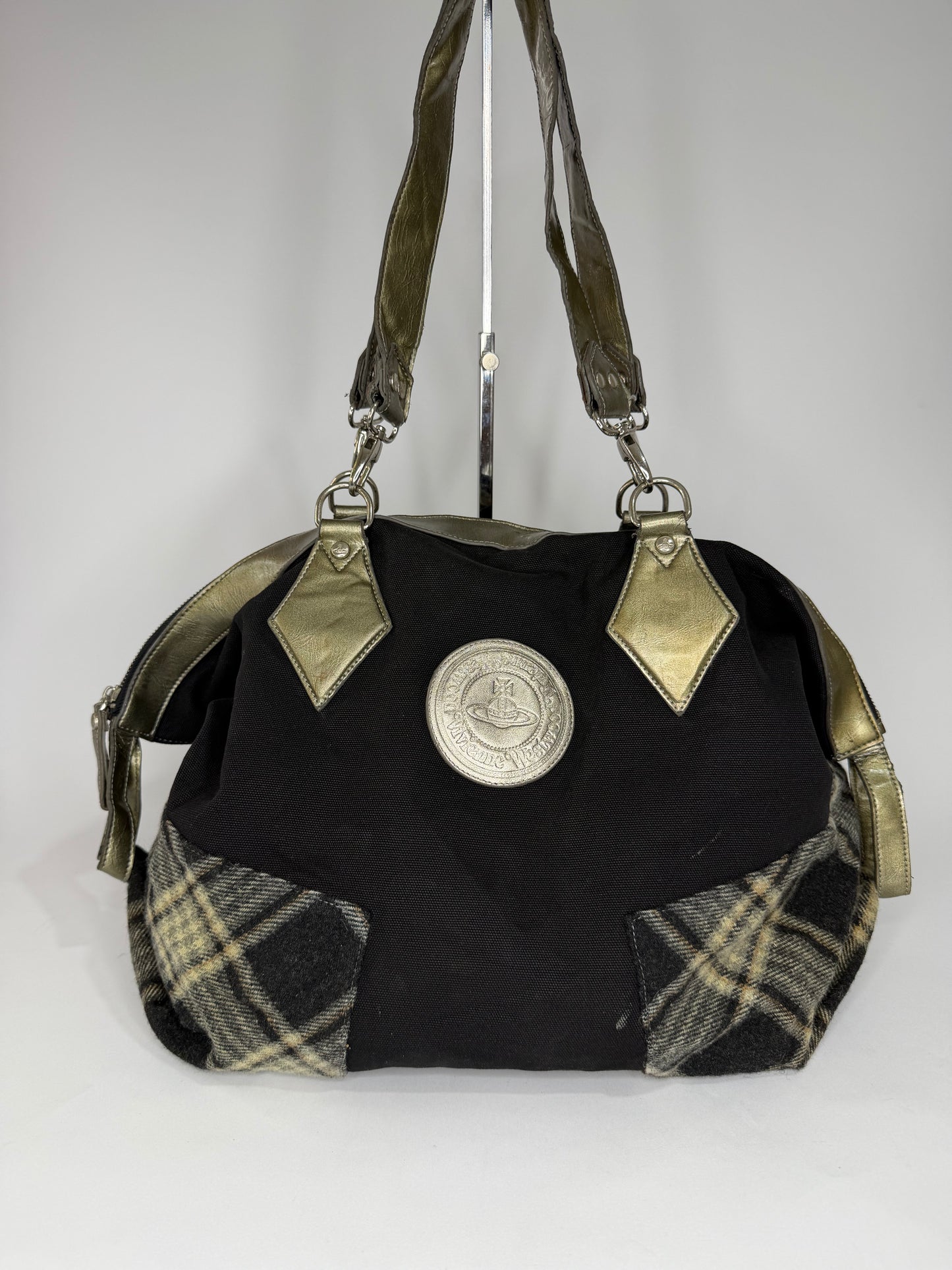 VIVIENNE WESTWOOD Multicolor Plaid Tote Bag.