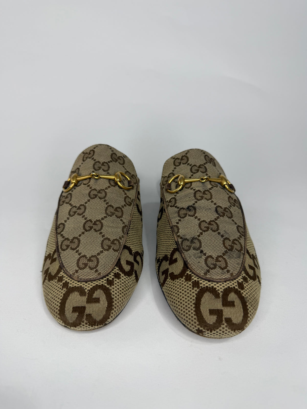 Gucci Beige/Brown GG Canvas Princetown Flat Mules Size 38 EU/ 8 US