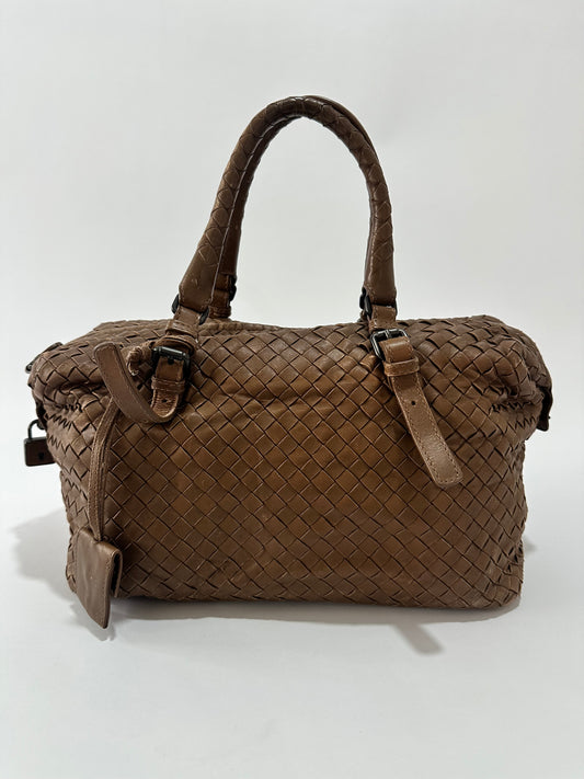 Bottega Veneta Brown Intrecciato Leather Zip Satchel