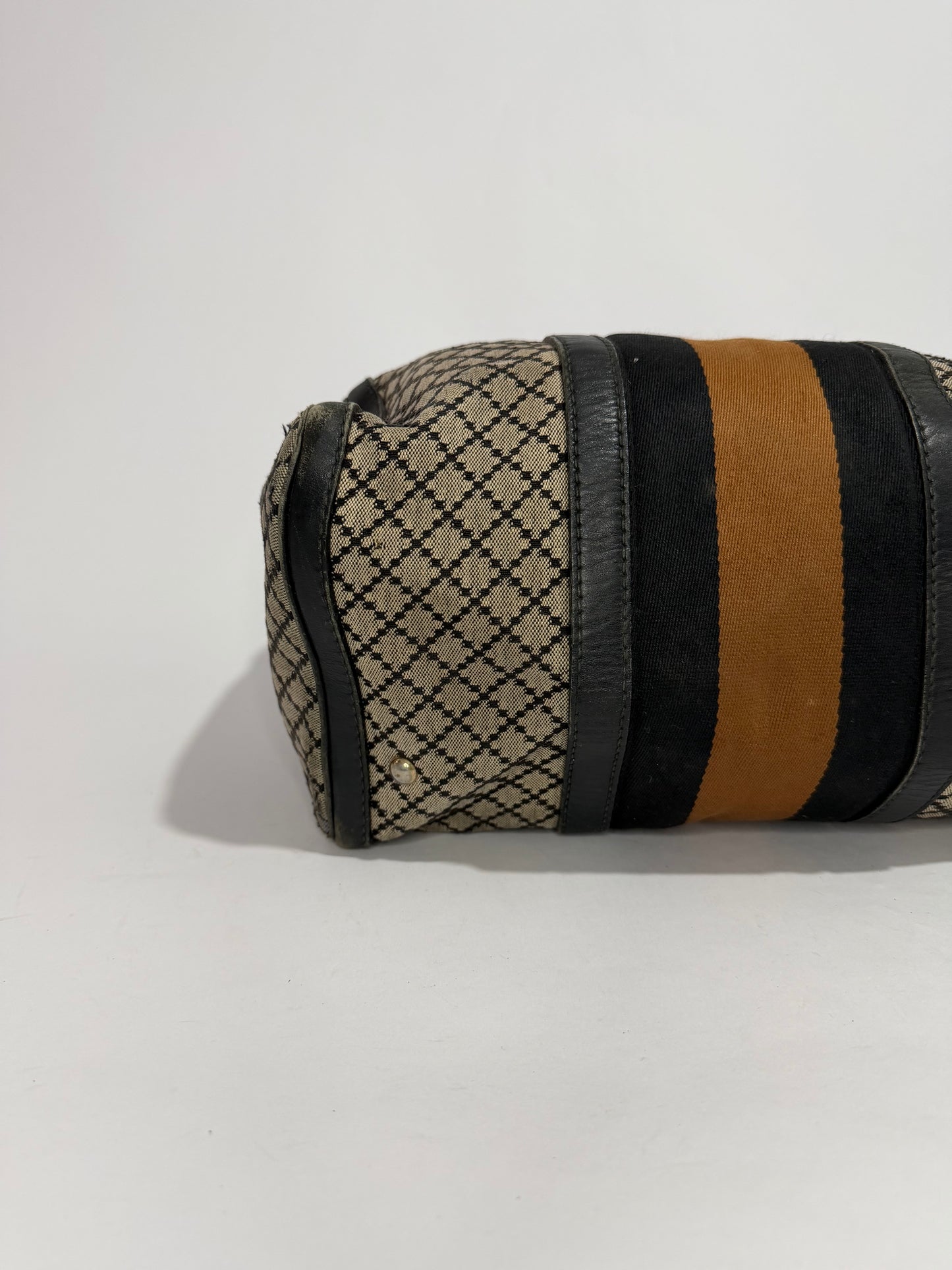 Gucci Black/Beige Diamante Canvas Medium Vintage Web Boston Bag