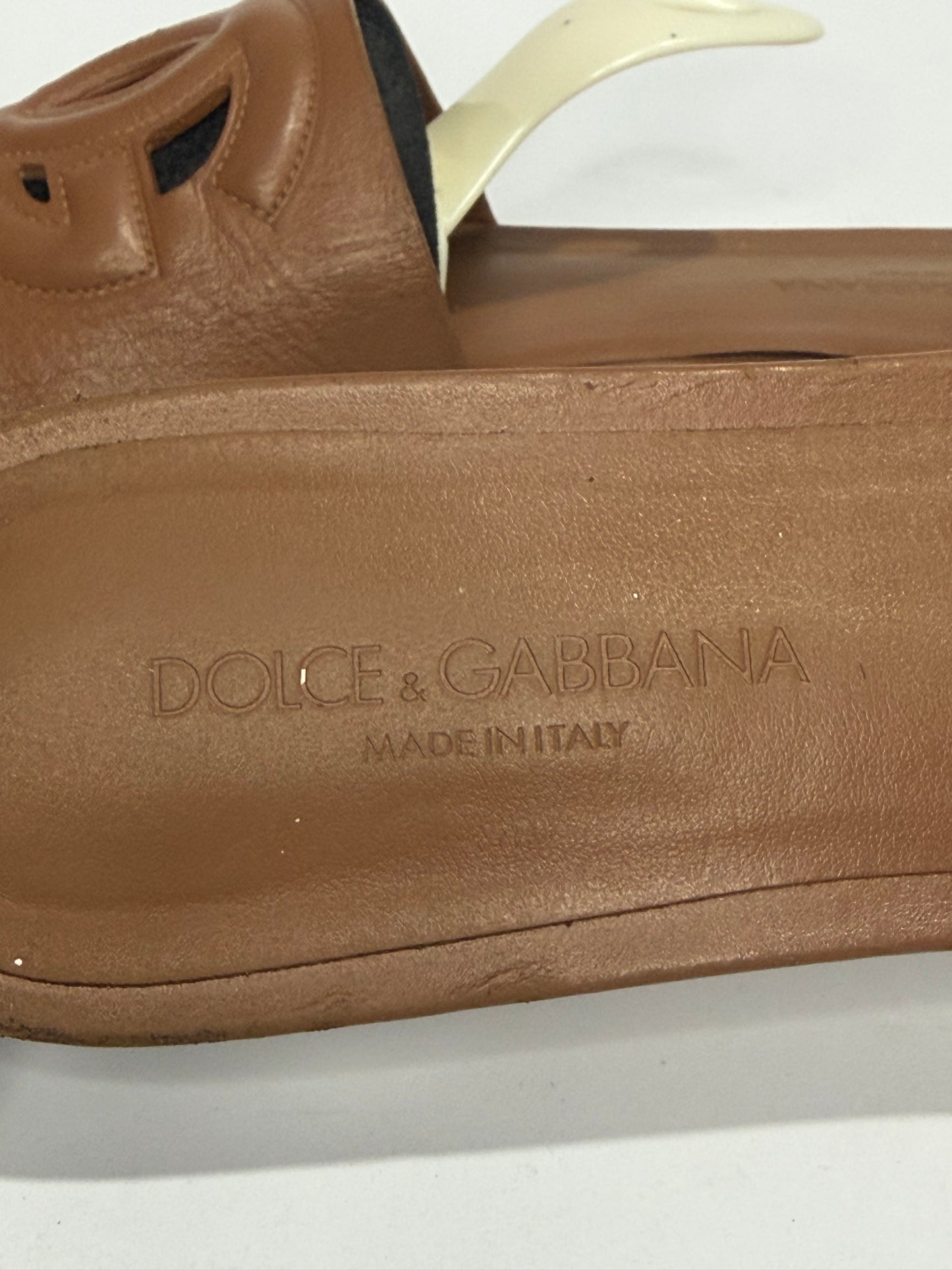 Dolce & Gabbana Logo Cutout Leather Slide Sandals Brown EU 38.5/ 8.5 US/ 5.5 US