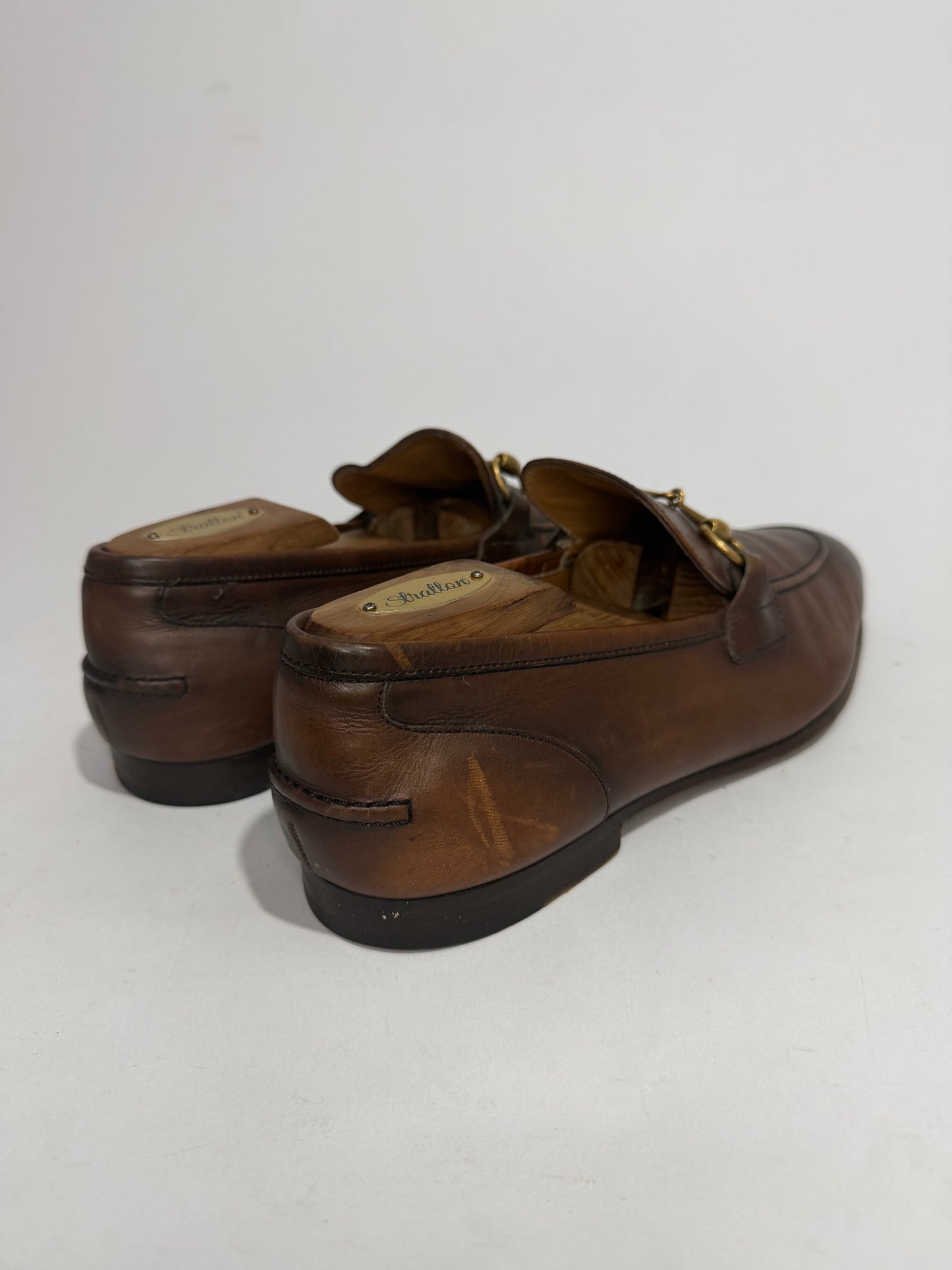 Gucci Brown Leather GG Jordaan Loafers Size 9.5 UK/ 10.5 US