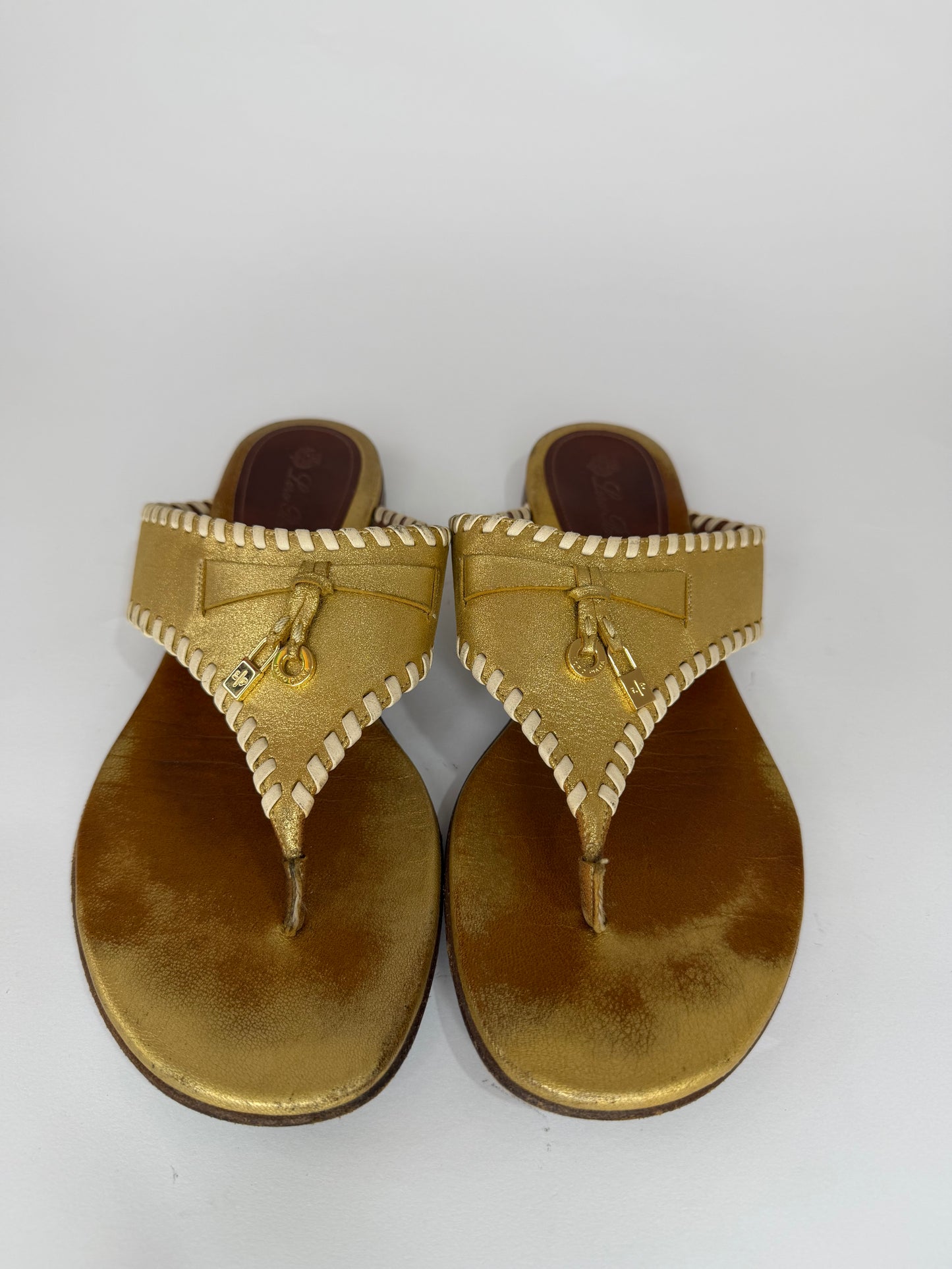 Loro Piana Jovis metallic leather thong sandals Size 38 EU/ 8 US/ 5 UK