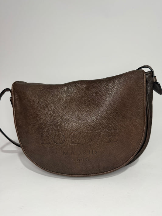 Loewe Madrid 1846 Brown Pebbled Leather Crossbody Saddle Bag