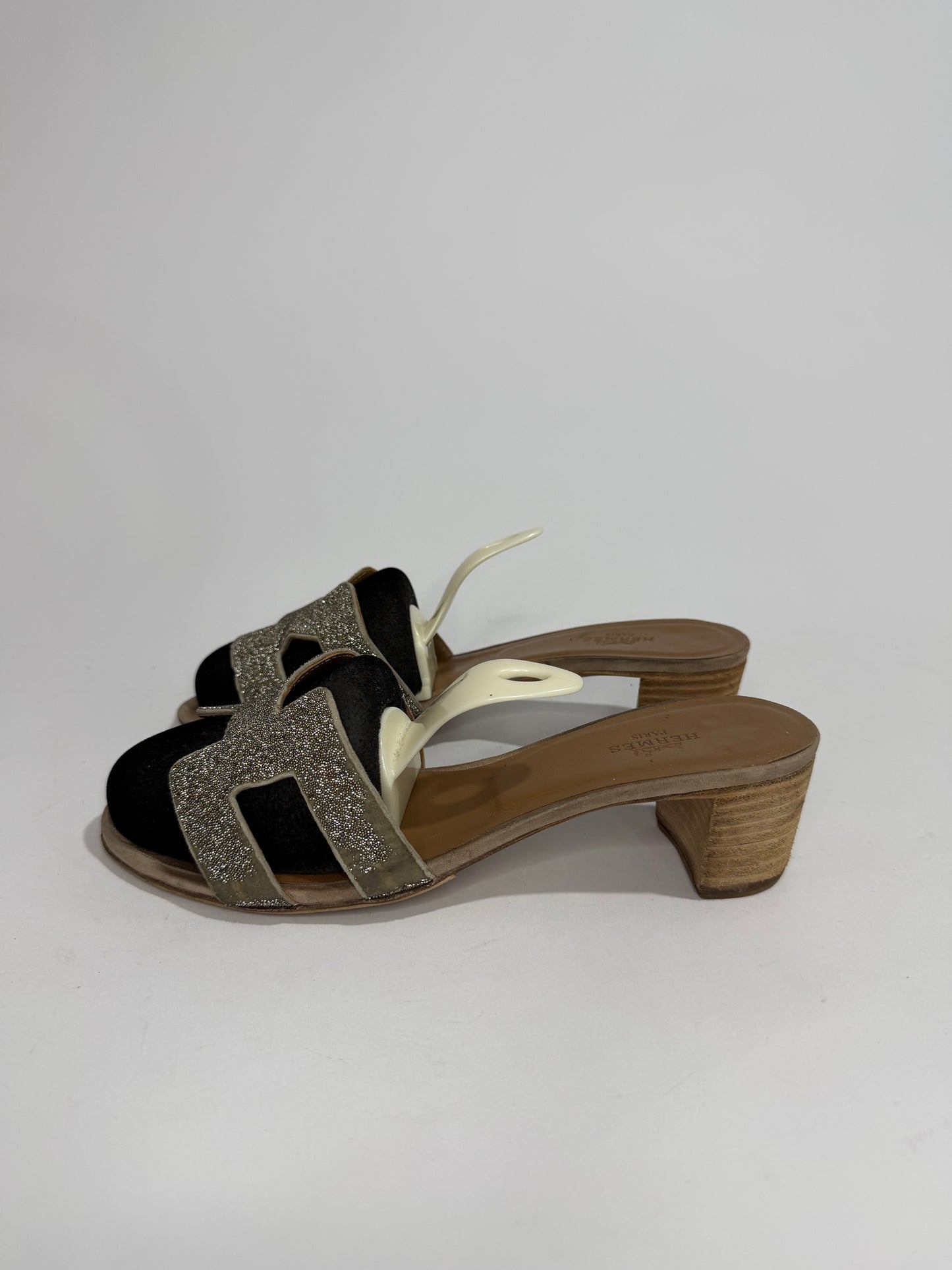 Hermes Gold Glitter Leather Oasis Slide Sandals Size 38 EU/8 US/ 5UK