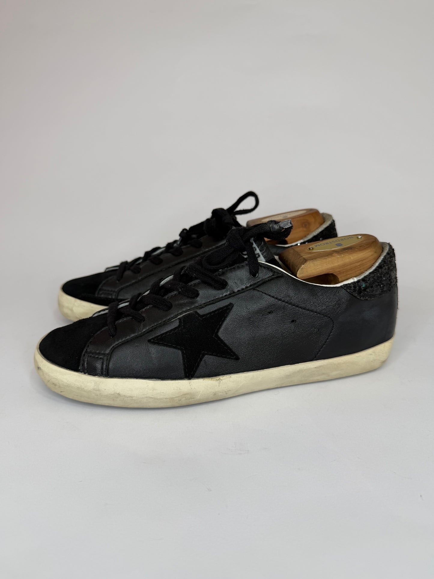 Golden Goose Super Star Black Leather and Suede Lace Up Sneakers Size 40 EU/ 8 US / 7 UK