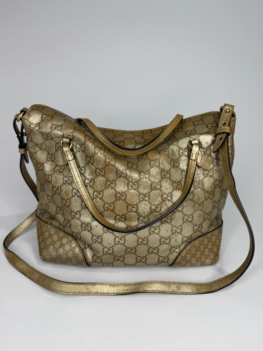 Gucci Gold Guccissima Leather Medium Bree Top Handle Bag