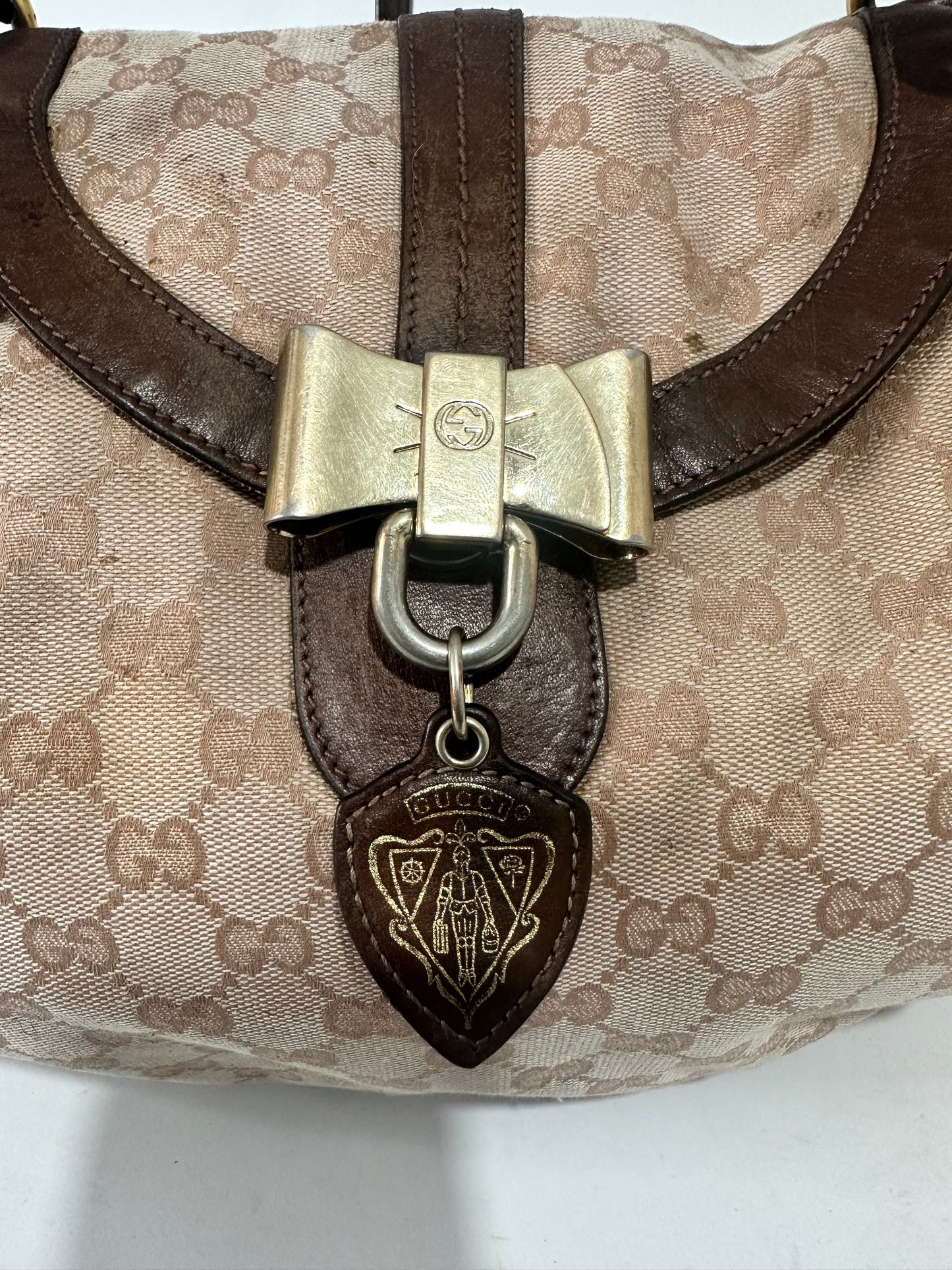 Gucci Vintage Coated Canvas Monogram Flap Shoulder Bag Ebony