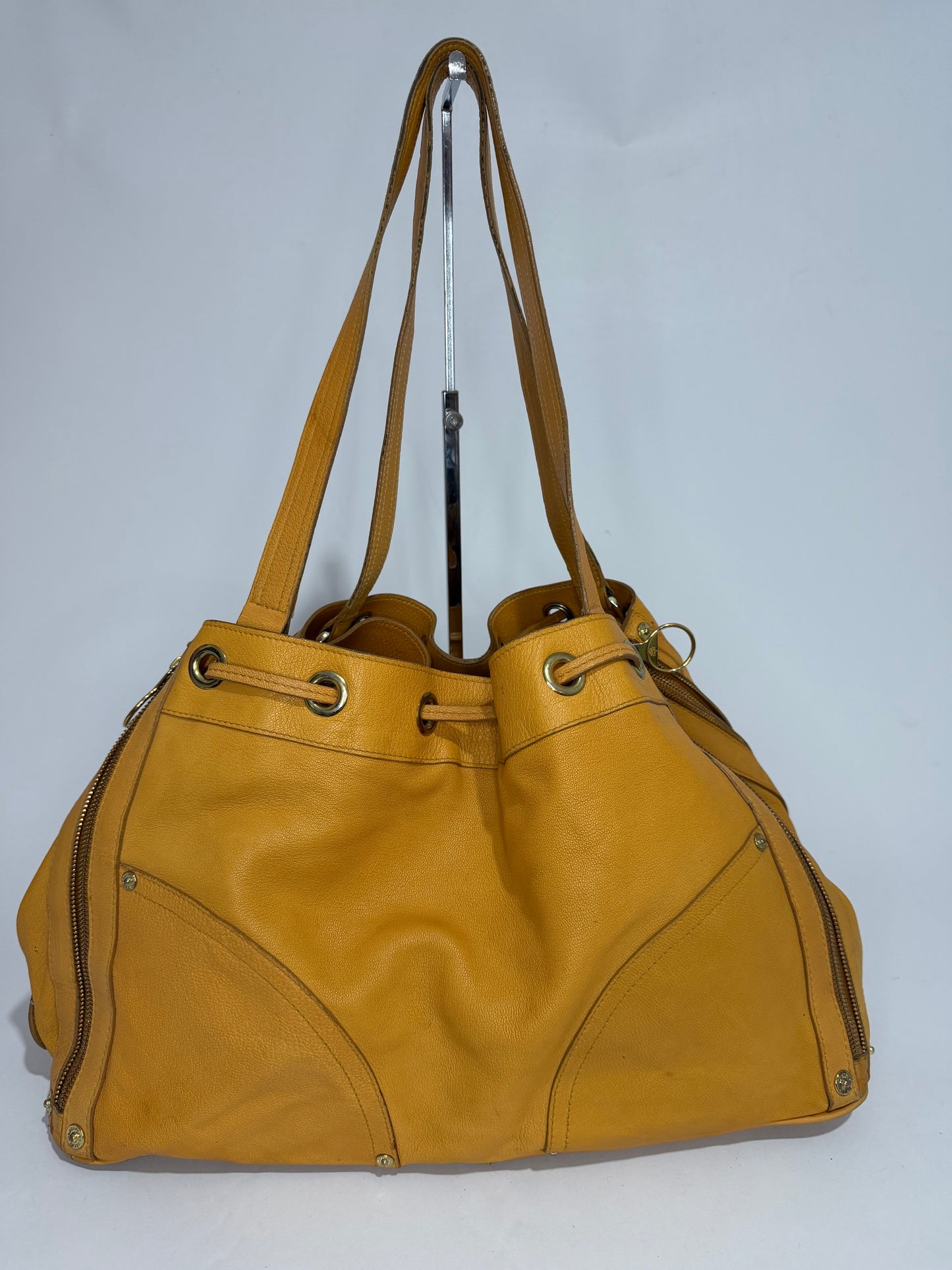 Mulberry Mustard Yellow Leather Drawstring Tote Bag