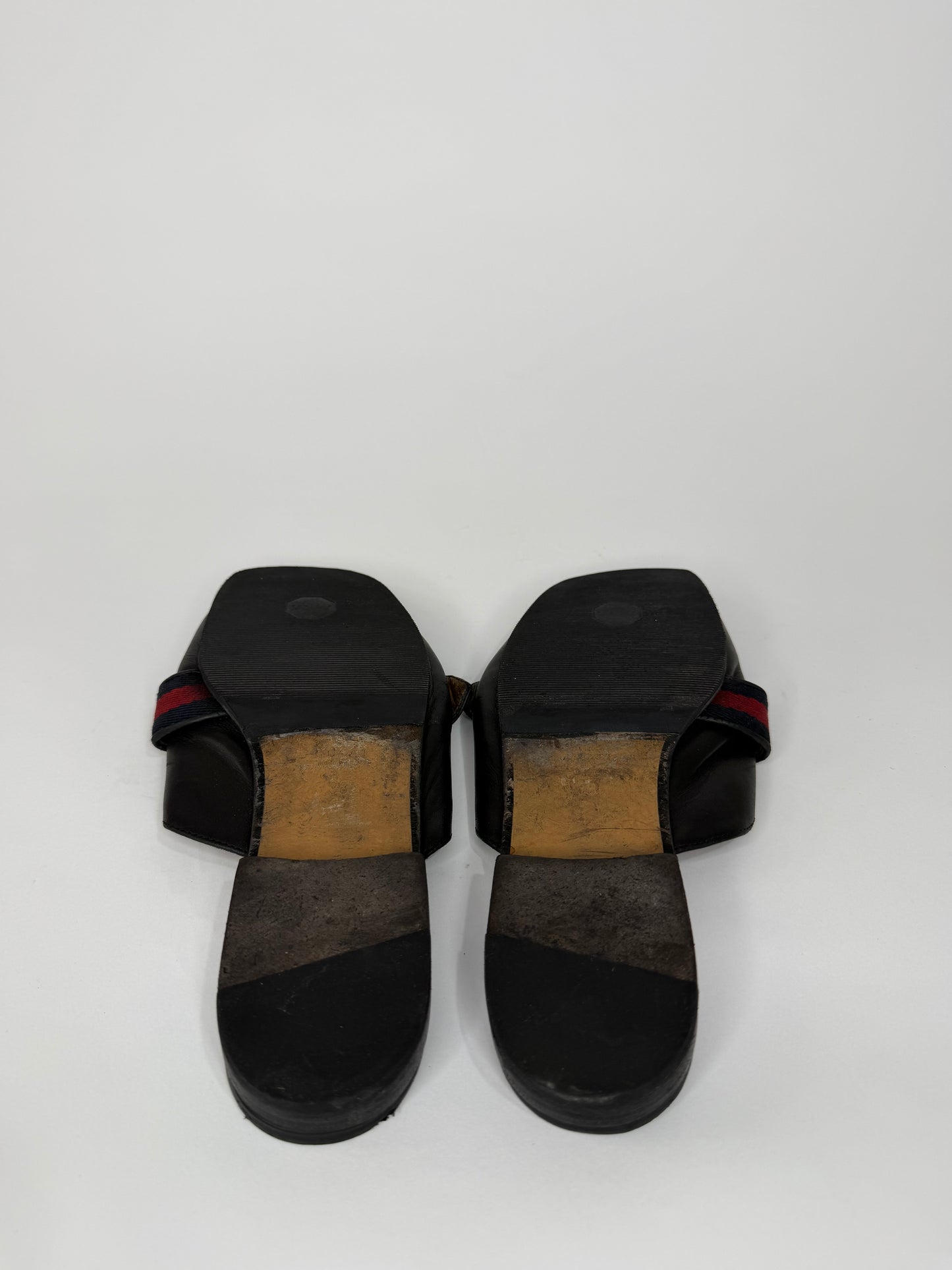 Gucci Black Leather Peyton Flat Mules Size 38 EU/ 8 US / 5 UK